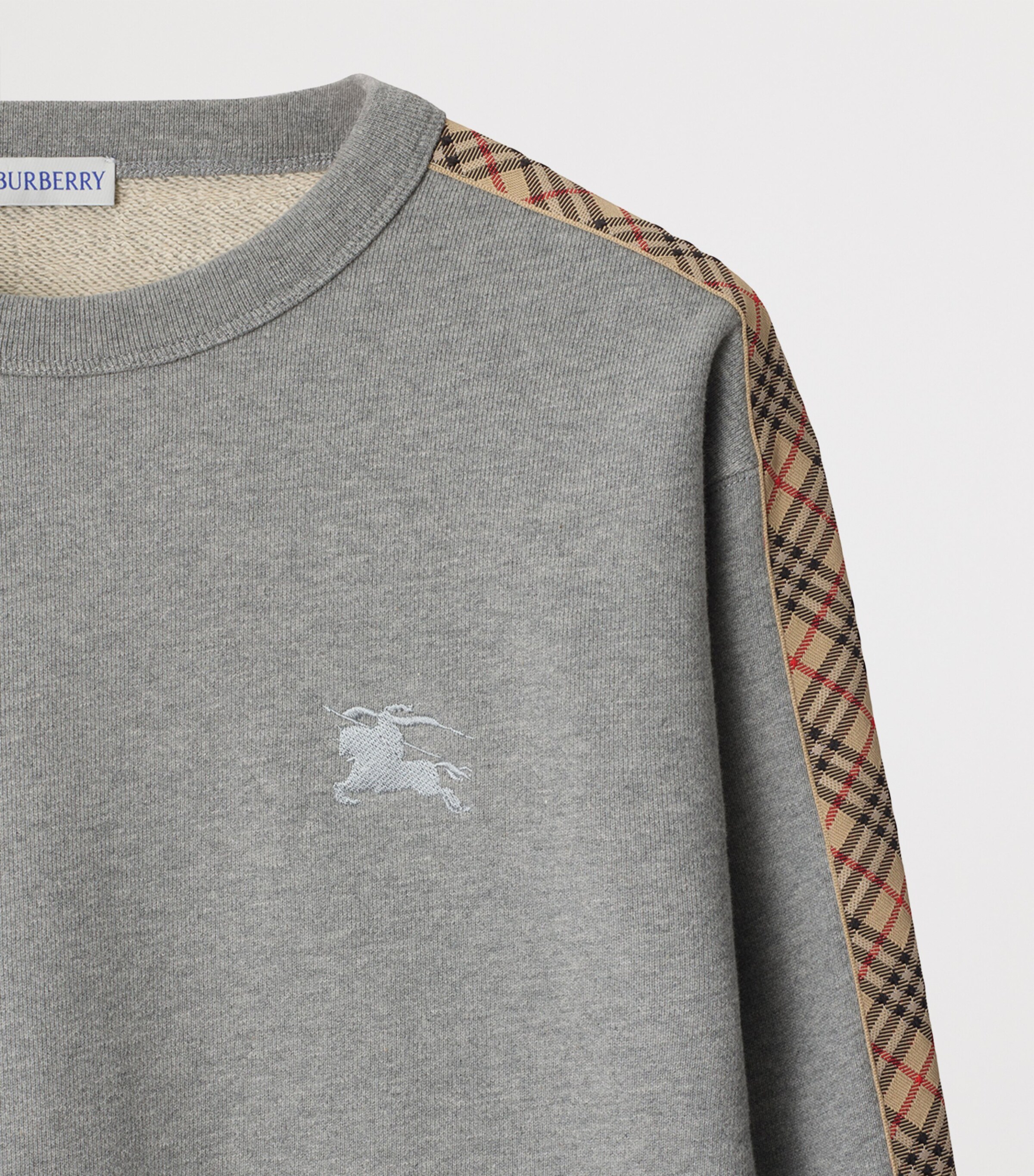 Cotton Check-Trim Sweatshirt PALE GREY MELANGE Image 4