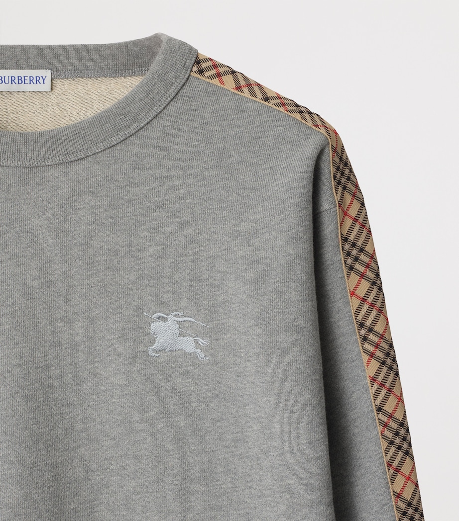 Cotton Check-Trim Sweatshirt PALE GREY MELANGE Image 4
