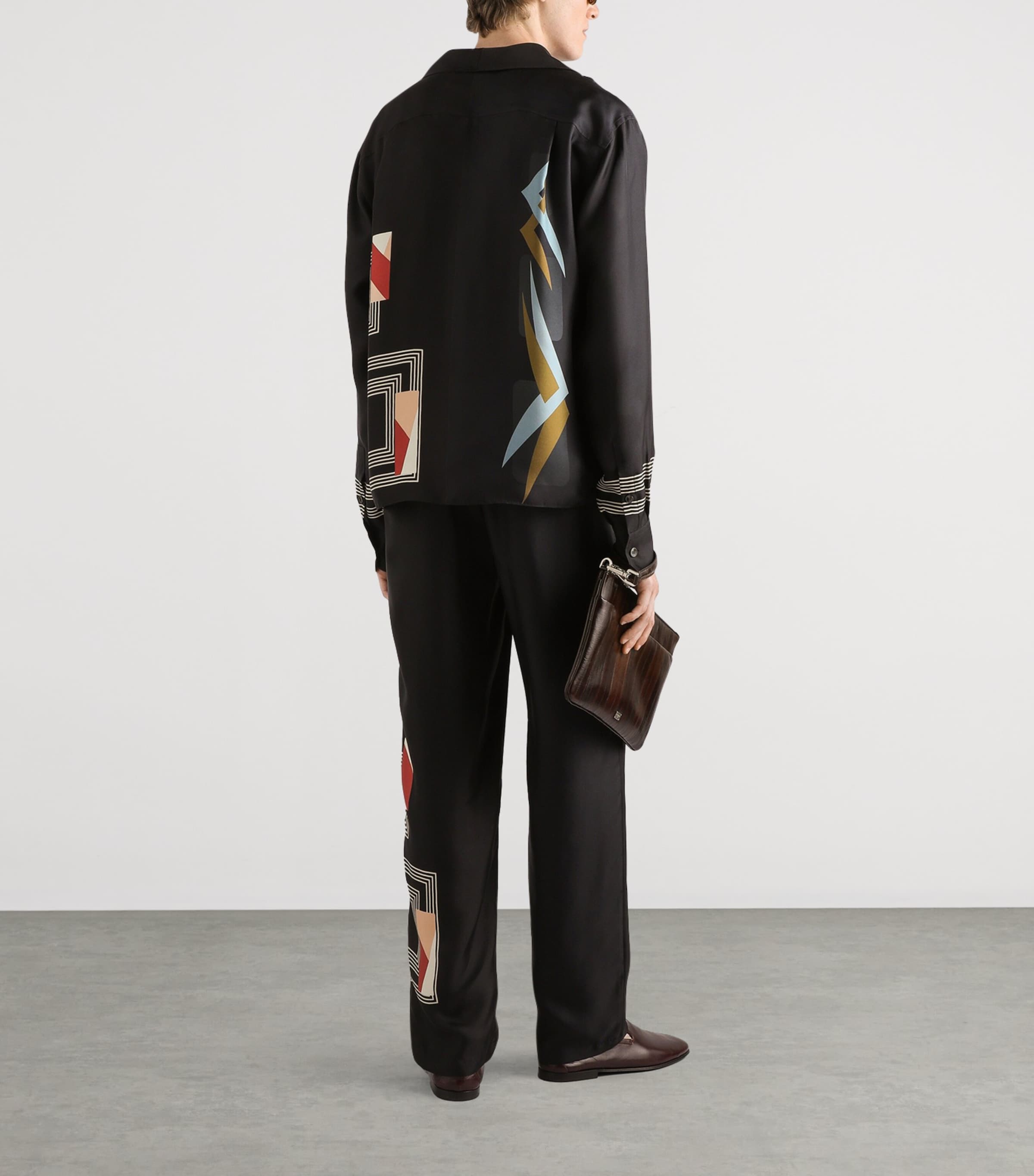 Dolce&Gabbana Mens Silk Twill Geometric Print Shirt Geometrico Deco' Blu Image 5