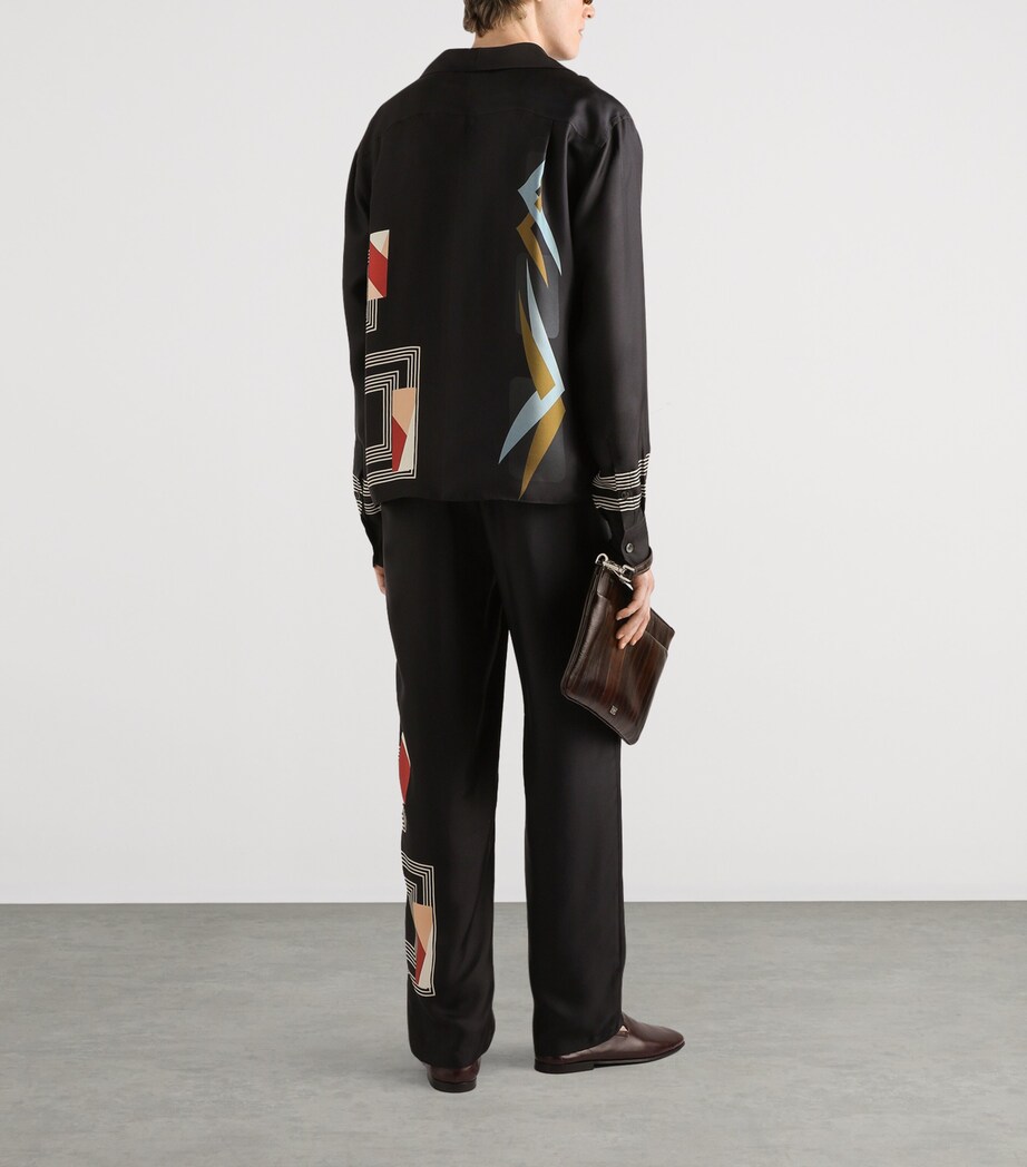 Dolce&Gabbana Mens Silk Twill Geometric Print Shirt Geometrico Deco' Blu Image 5