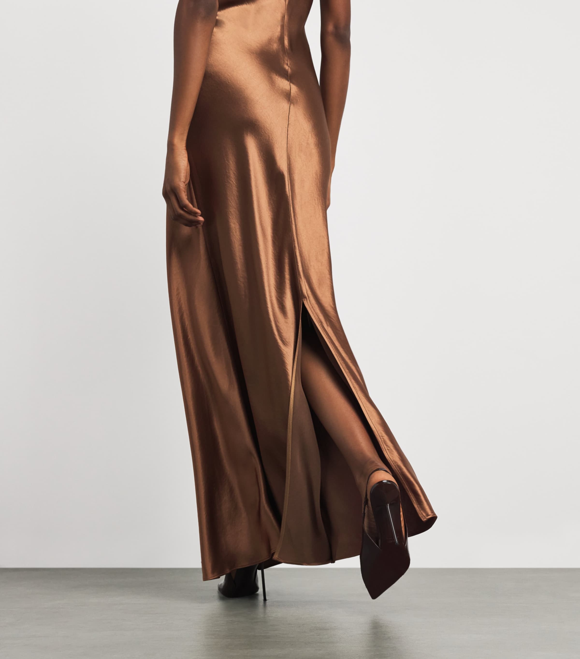STAUD Womens Satin Cadence Maxi Dress Cigr Cigar Image 5