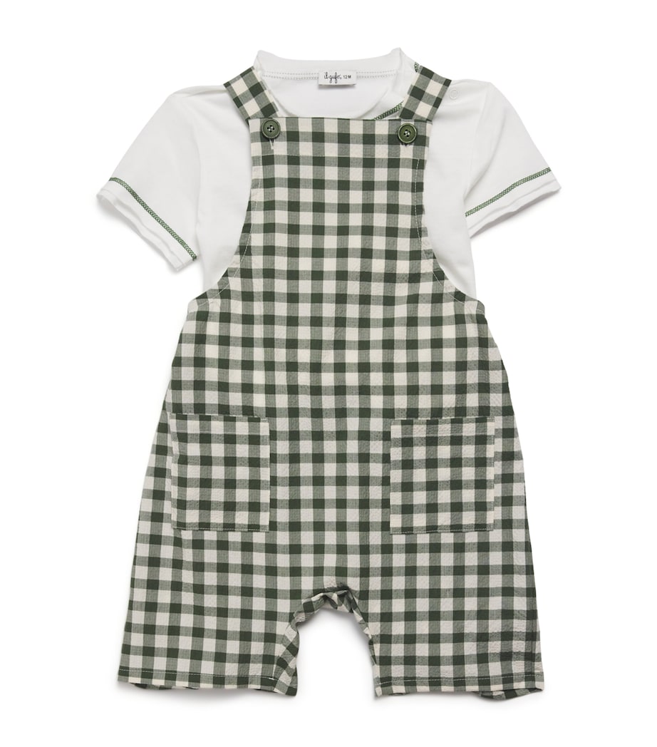 Check Dungarees and T-Shirt Set (3-36 Months) 562 GREEN Image 1