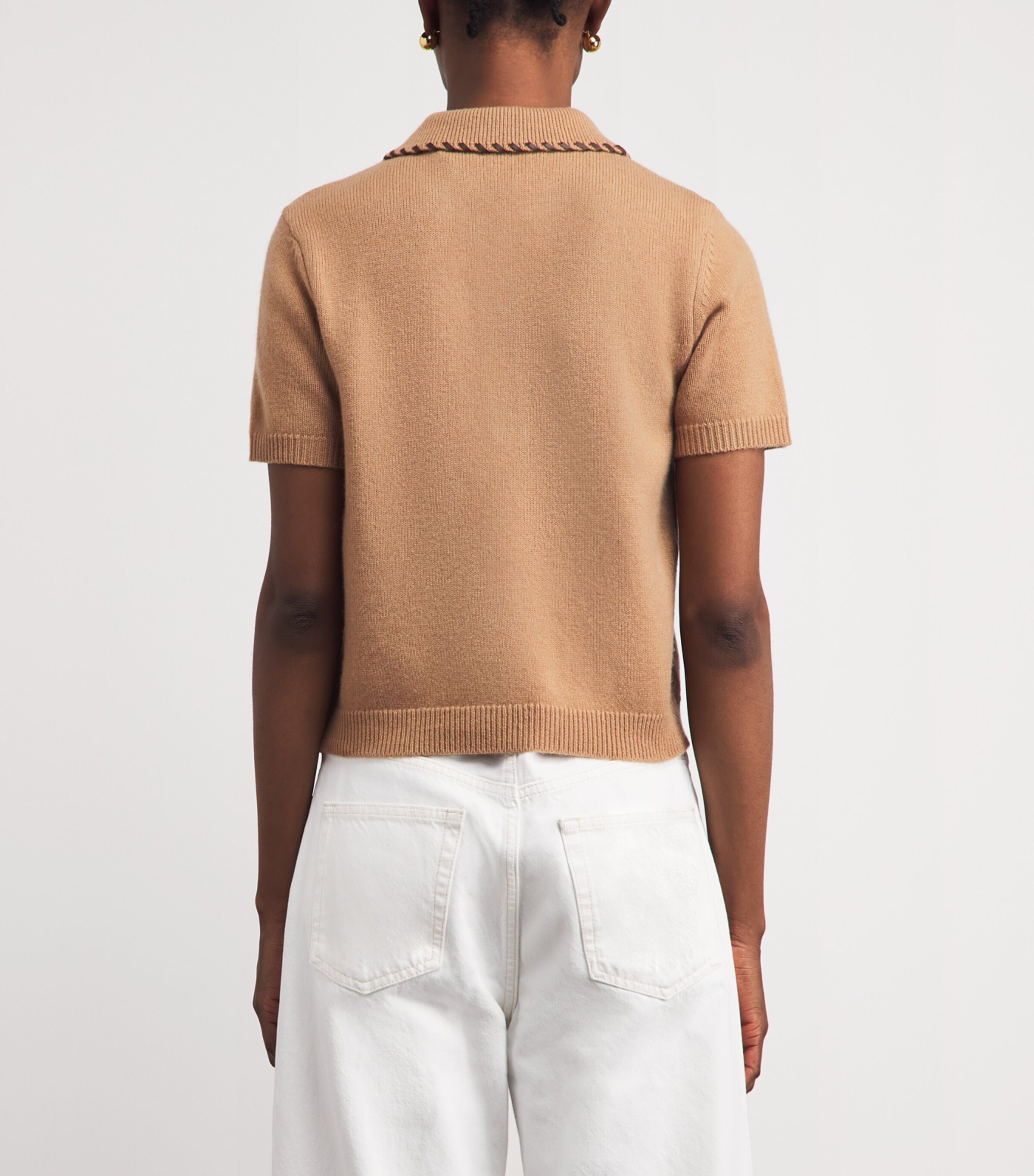 FRAME Womens Wool-Cashmere Polo Sweater Caml Camel Image 5