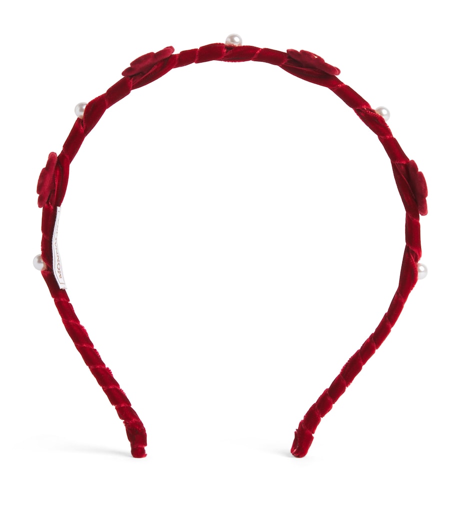 Monnalisa Velvet Flower-Detail Headband Rubino Image 1