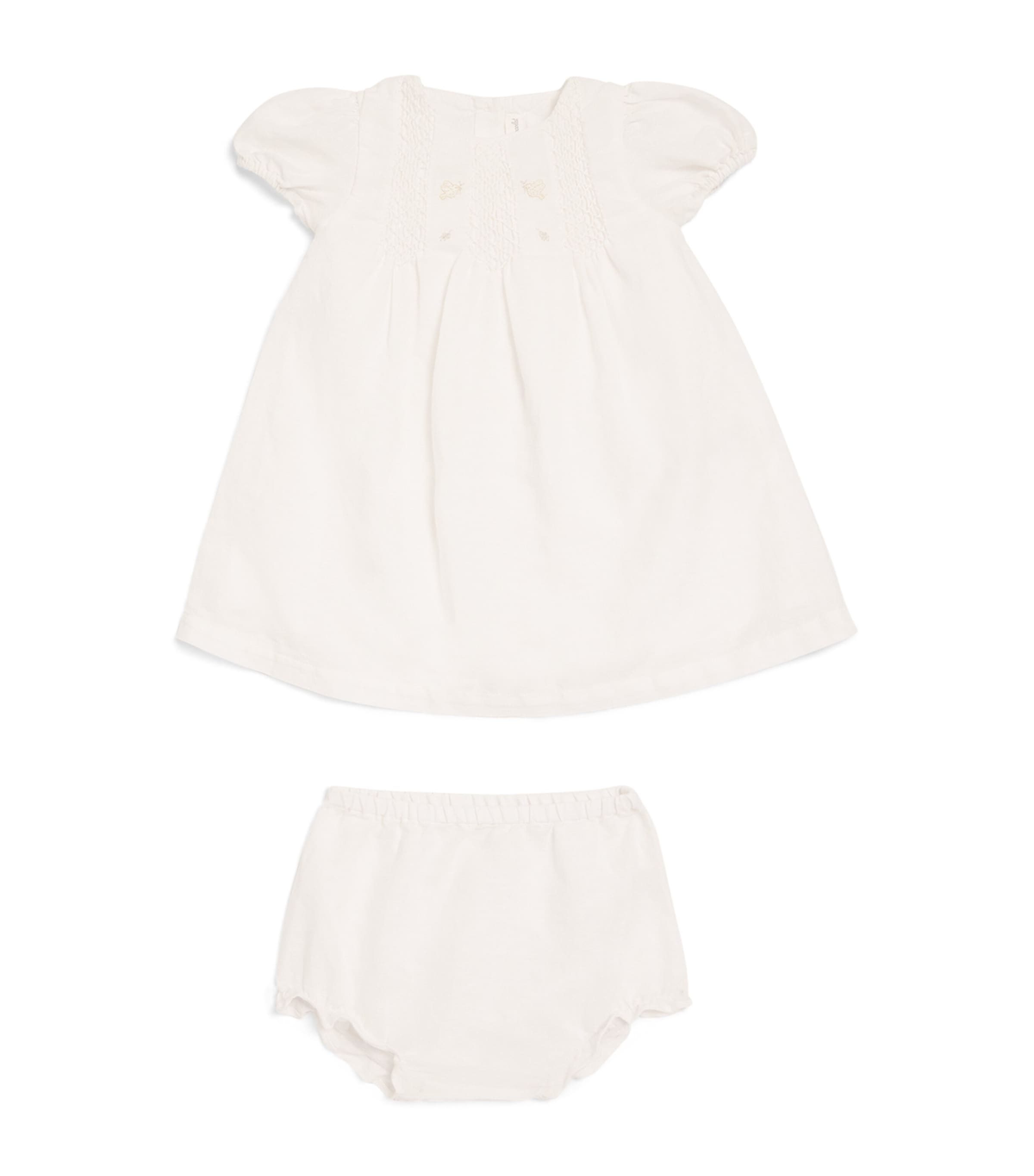 Shop Tartine Et Chocolat Linen-cotton Embroidered Dress And Bloomers In White