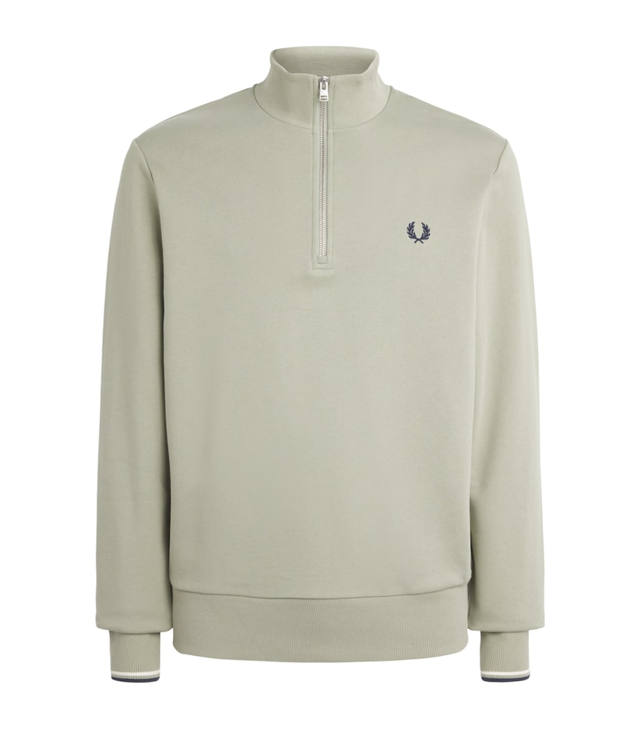 Fred Perry Mens Cotton Half-Zip Sweatshirt Seagrs/ecr/dkair Image 1