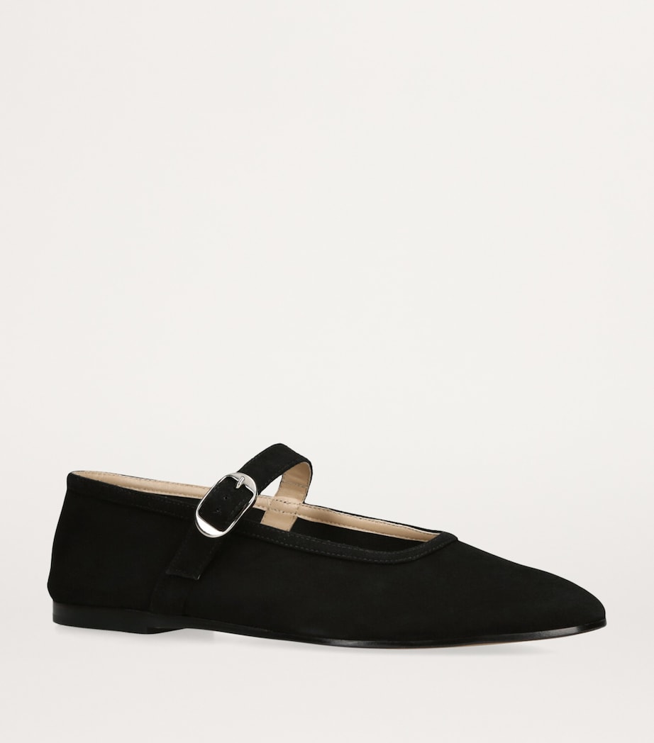 Suede Mary Jane Ballet Flats BLACK Image 6