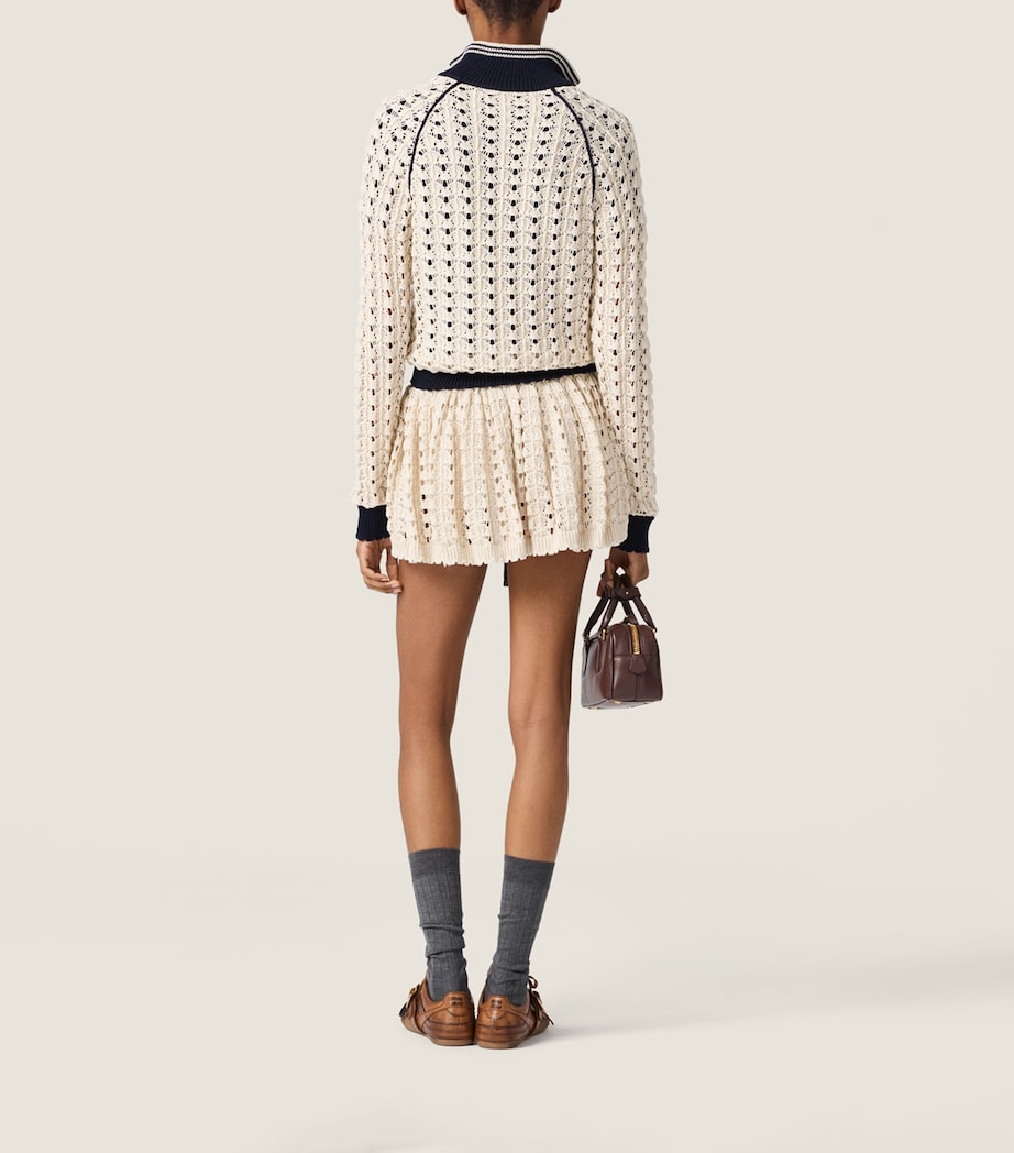 Miu Miu Womens Crochet Zip-Up Cardigan Neutral Image 3
