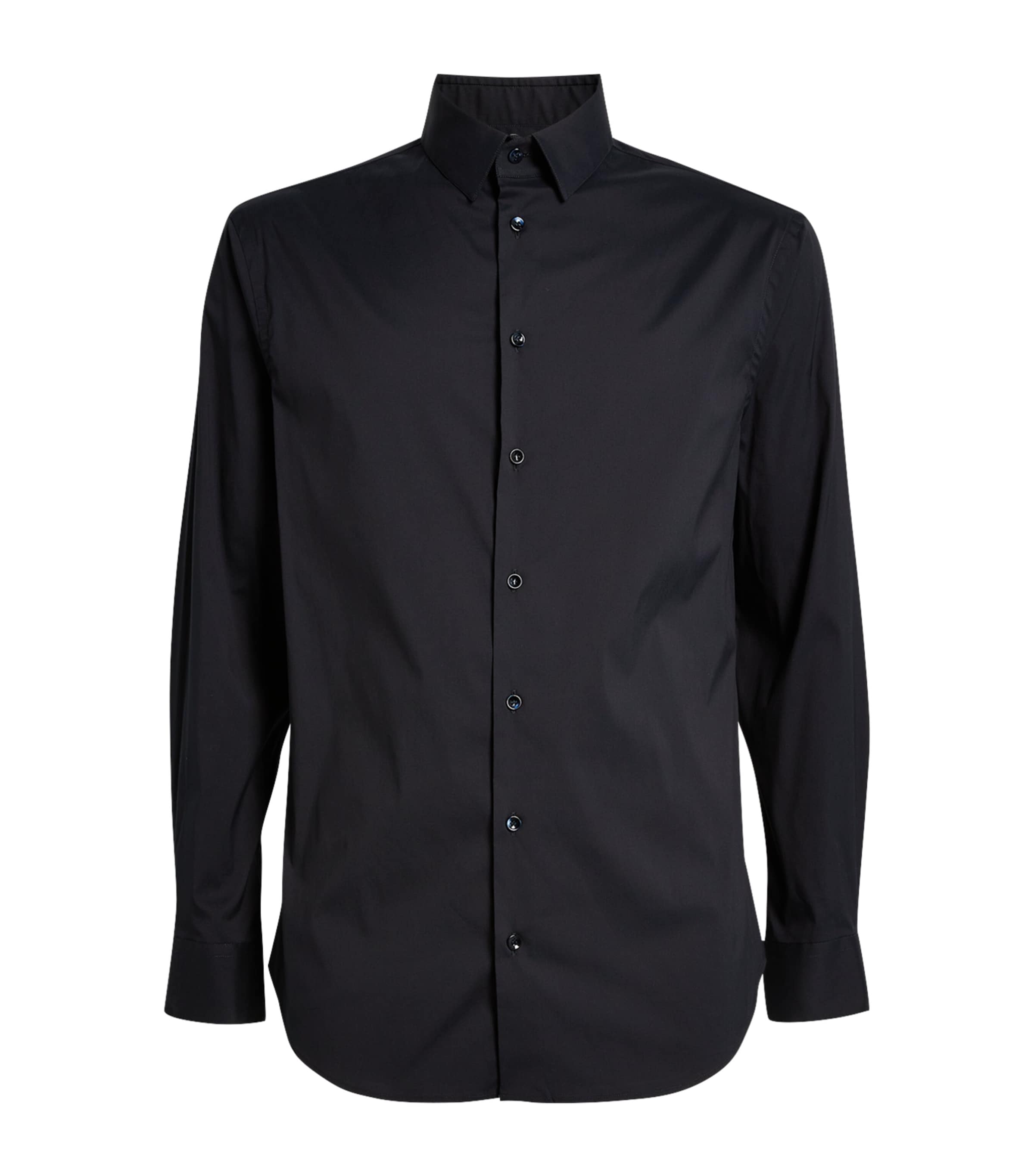 Giorgio Armani Lyocell-linen Collarless Shirt In Blue