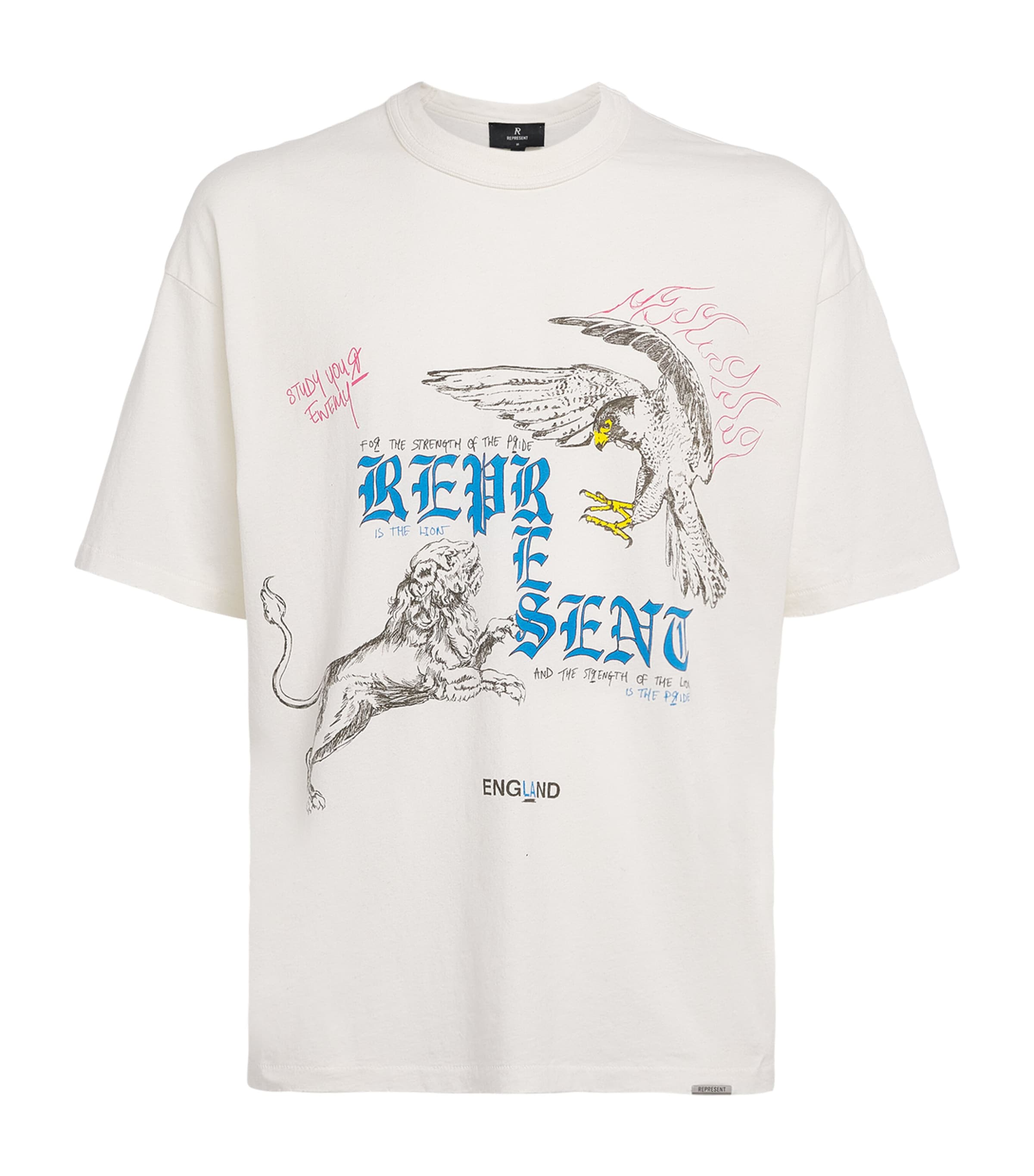 Represent Mens Organic Cotton-Hemp Printed T-Shirt Flat White Image 1