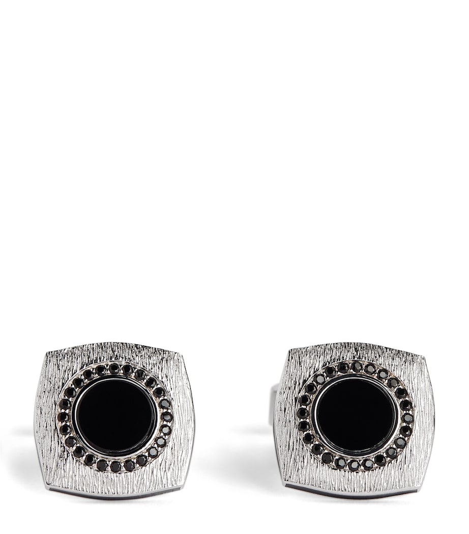 Tateossian Rhodium-Plated Graffiato Rounded Square Cufflinks Black Image 1