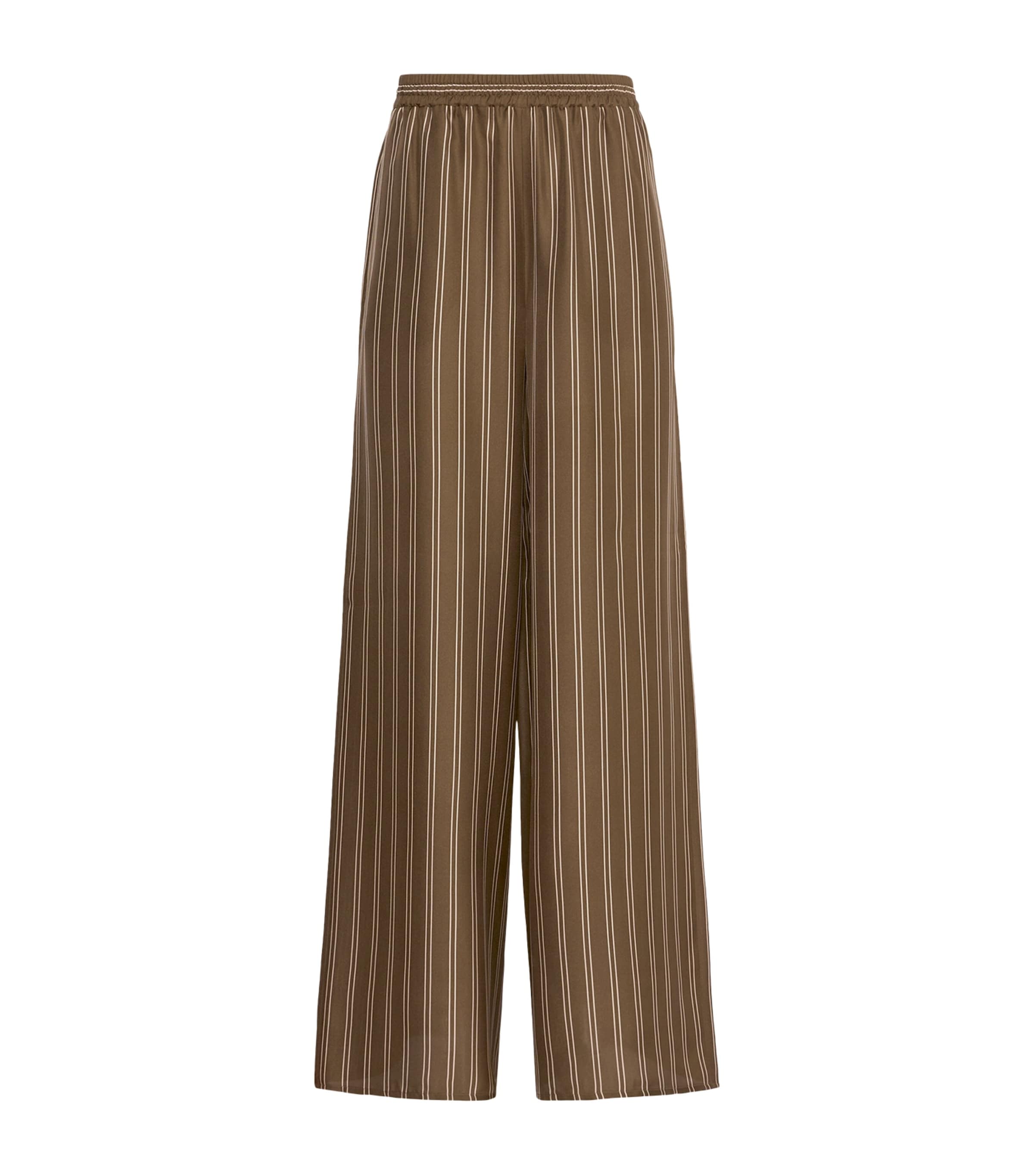 Max Mara Womens Silk Stripe Wide-Leg Trousers Kaki Image 1