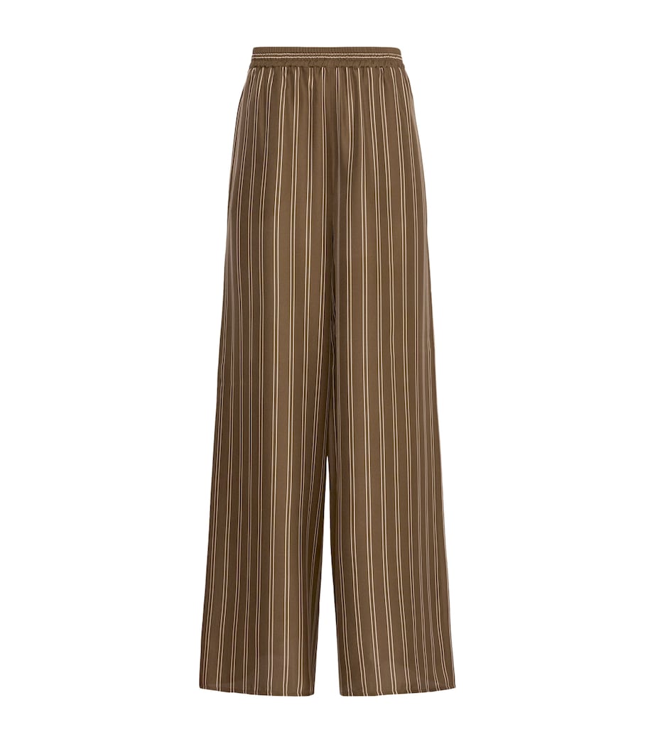 Max Mara Womens Silk Stripe Wide-Leg Trousers Kaki Image 1