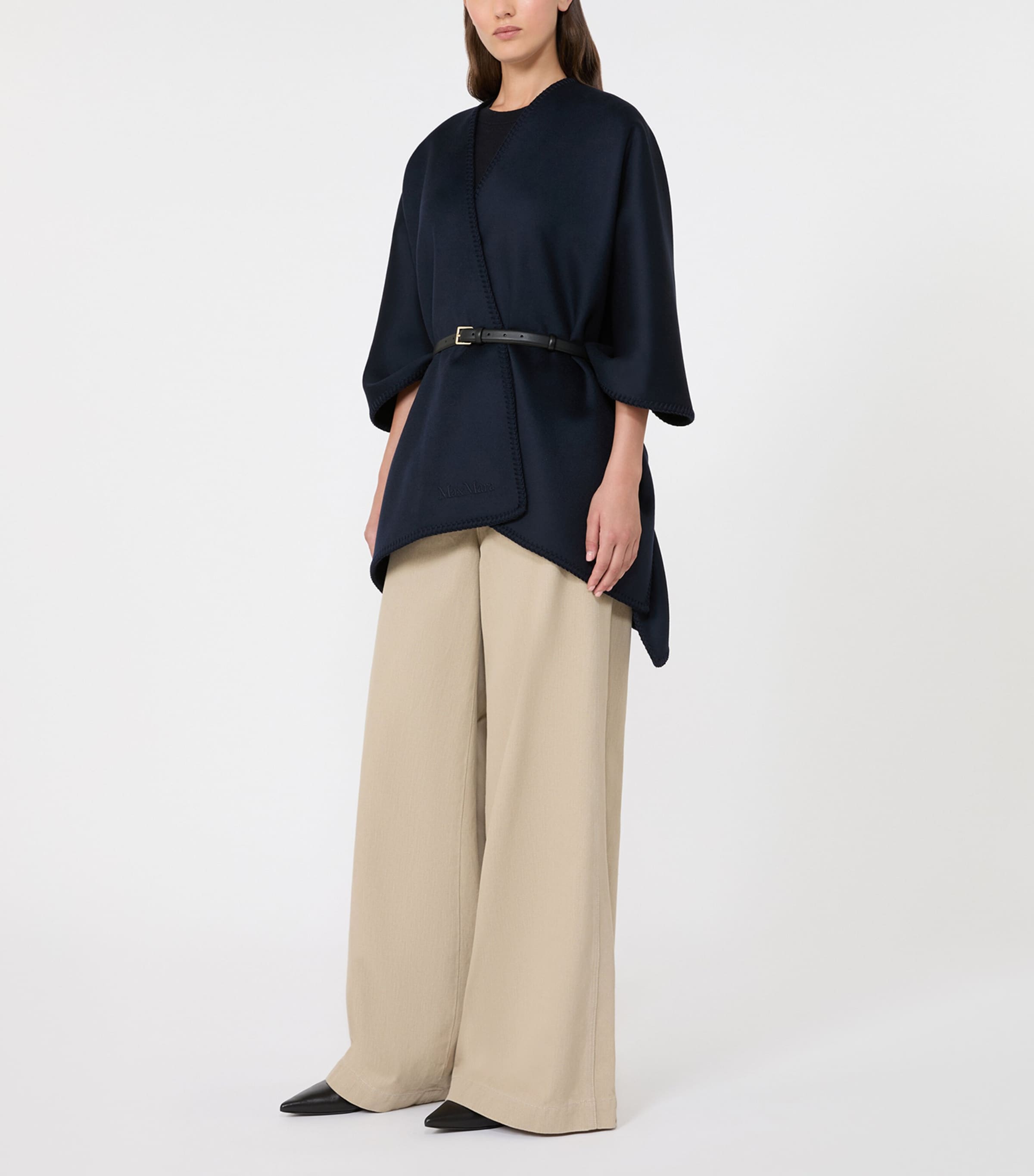 Max Mara Womens Virgin Wool Belted Blanket Coat Midnightblue Image 2