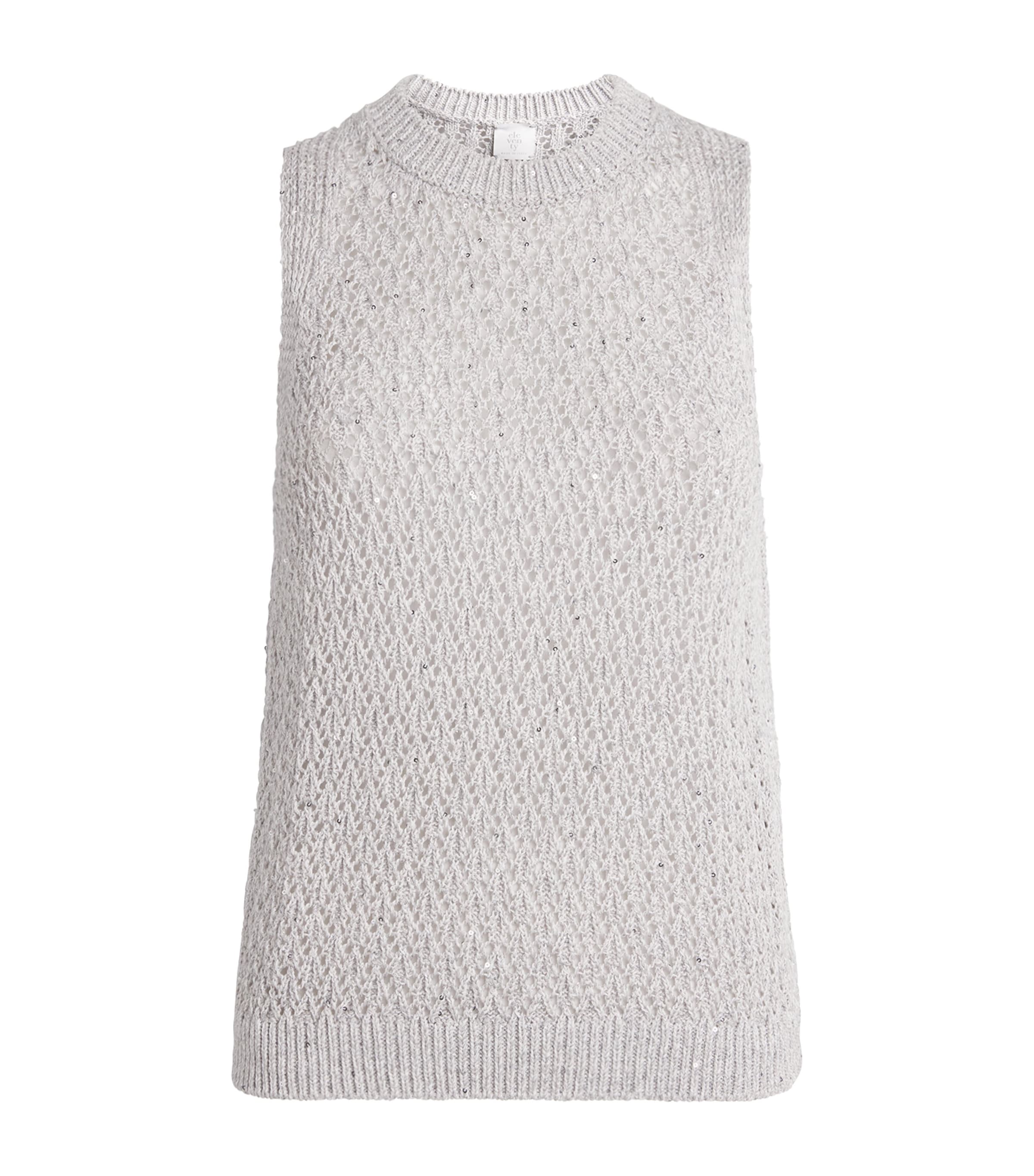 Eleventy Womens Linen-Blend Sequin-Embellished Sweater Vest Grigio Perla Image 1