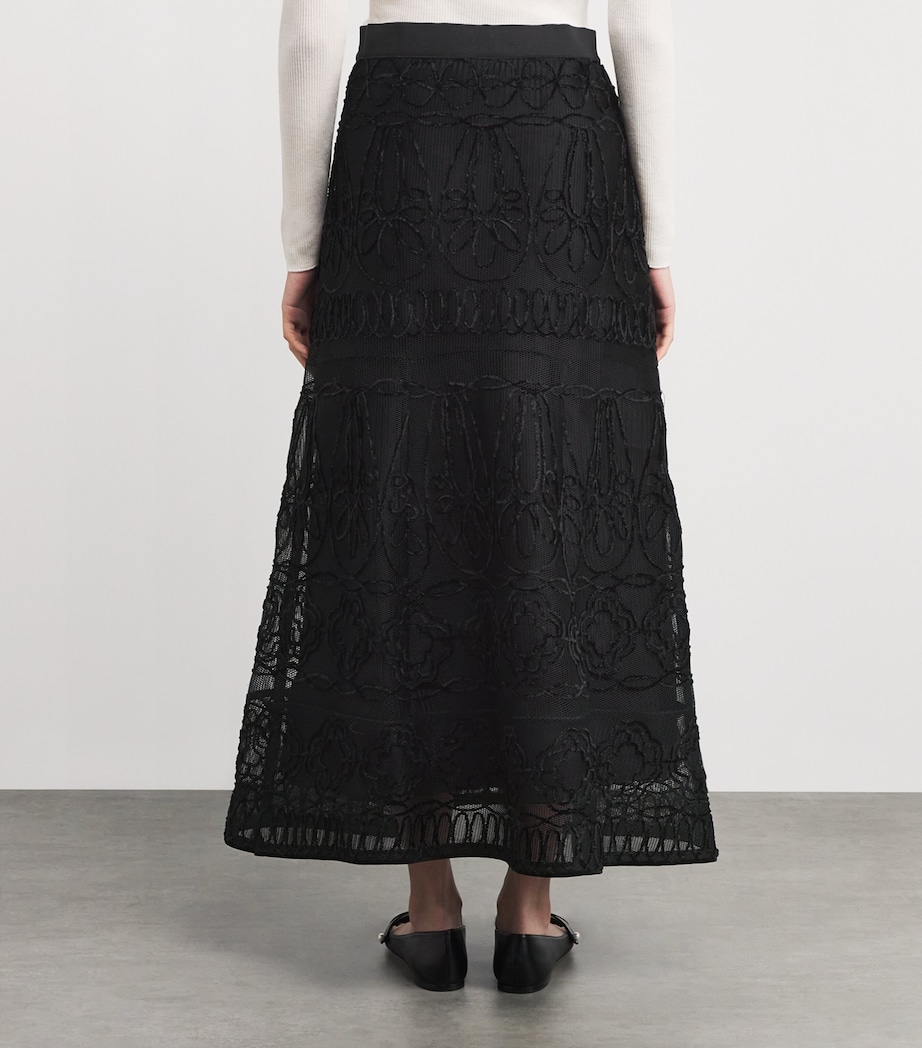 Embroidered Flared Maxi Skirt BLACK Image 4