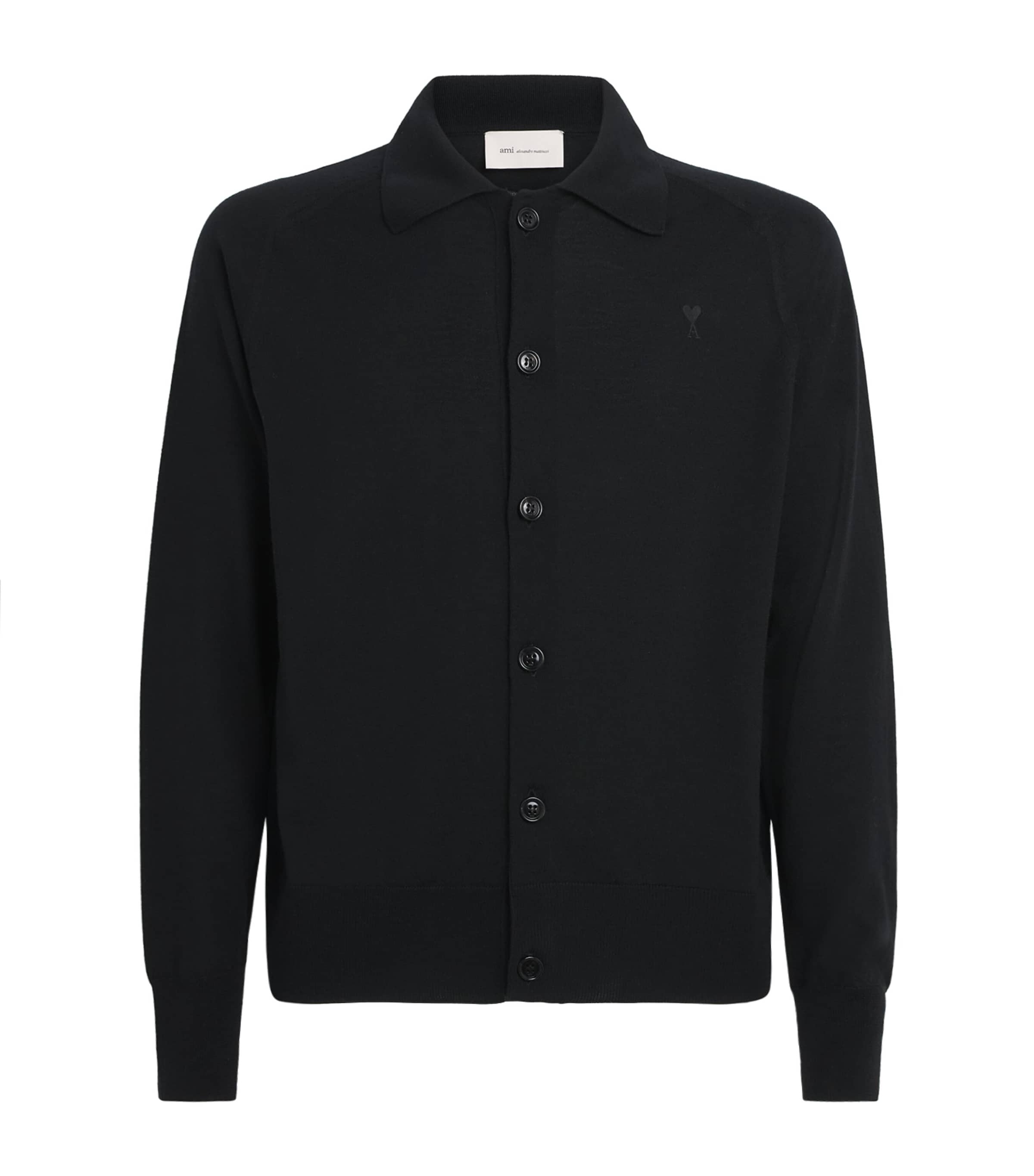 AMI Paris Mens Wool Collared Quota Cardigan Noir/noir Image 1