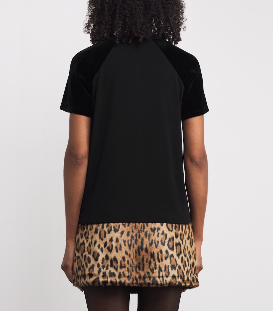 Cotton Velvet-Sleeved T-Shirt BLACK Image 4