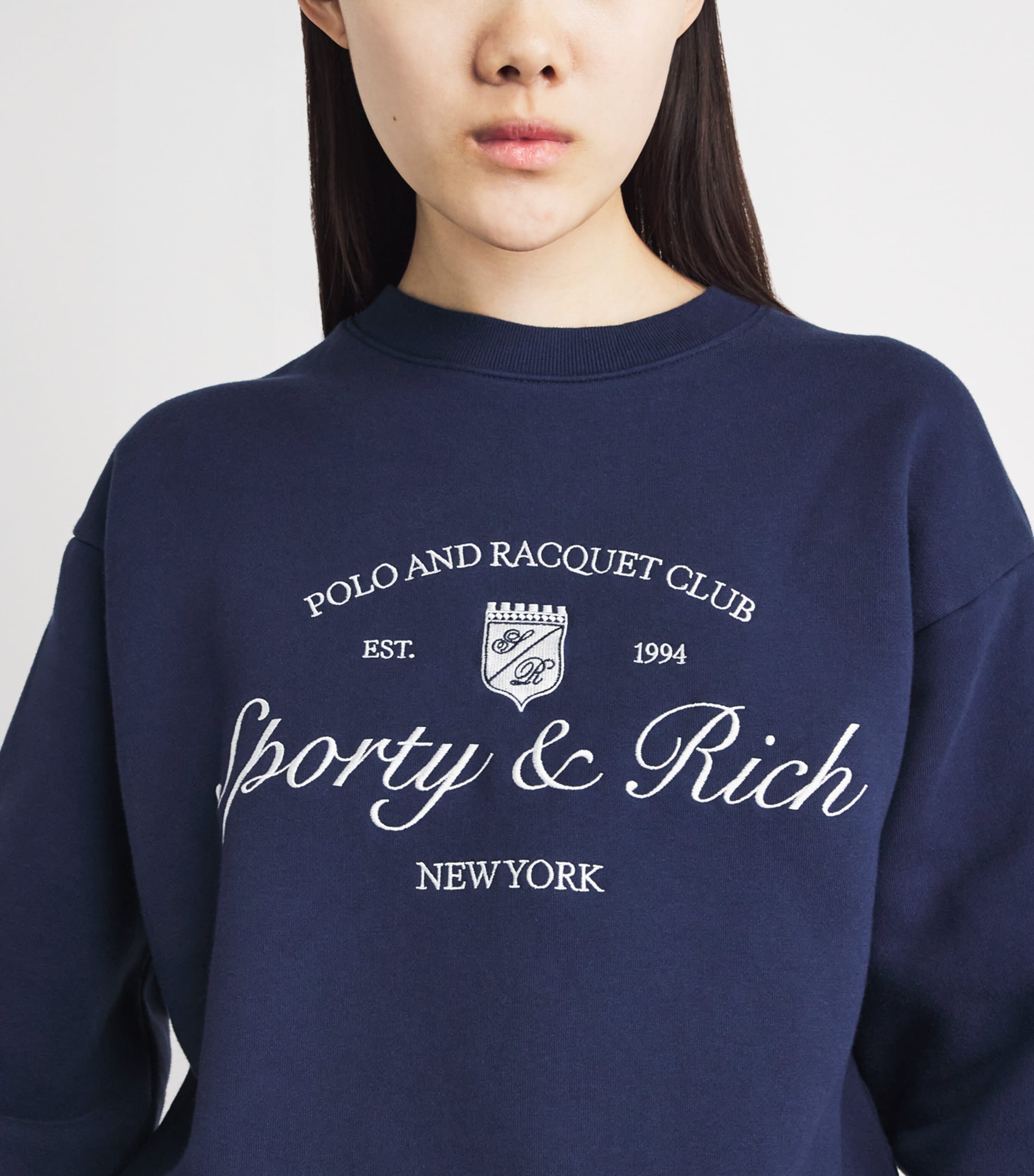 Sporty & Rich Womens Syracuse Embroidered Sweatshirt Dark Navy White Image 3