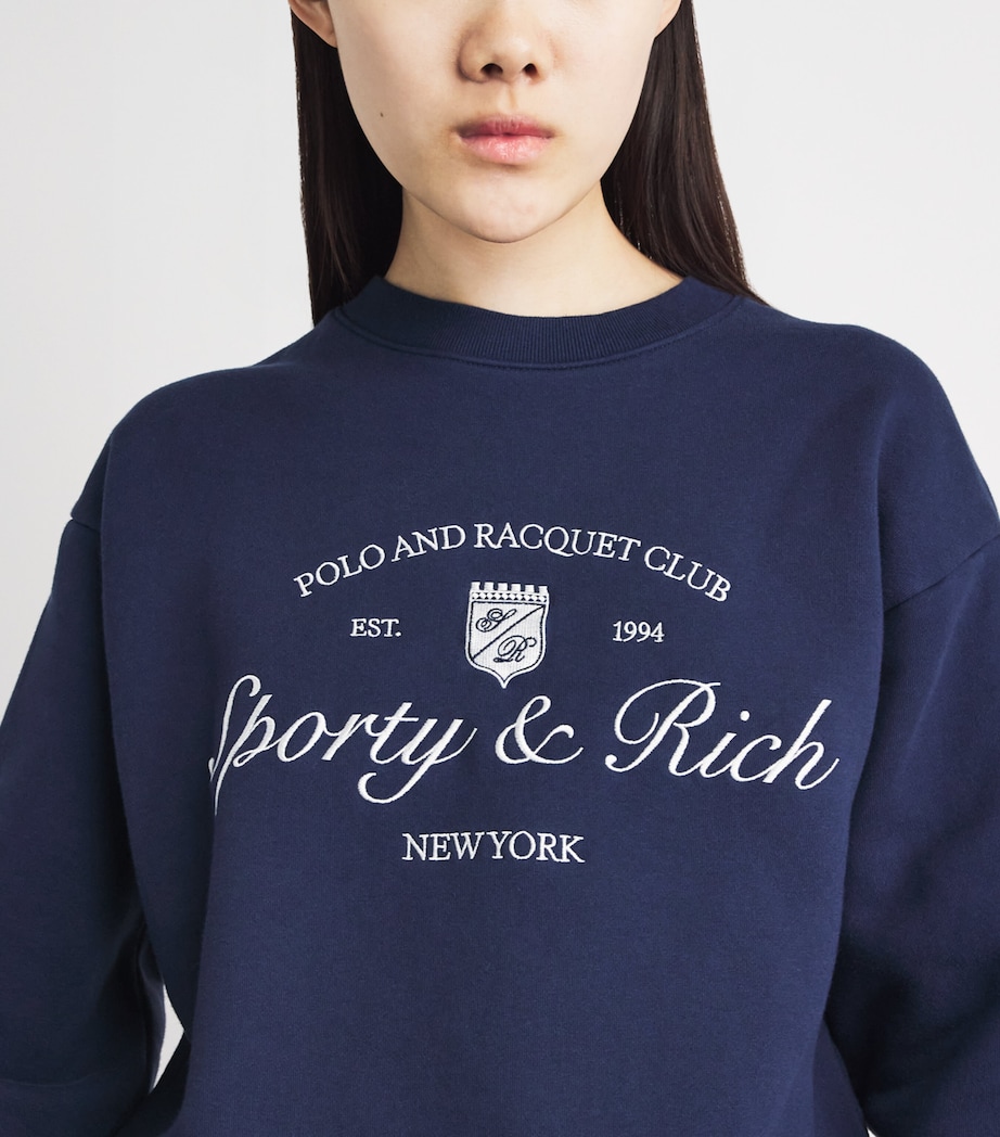 Sporty & Rich Womens Syracuse Embroidered Sweatshirt Dark Navy White Image 3