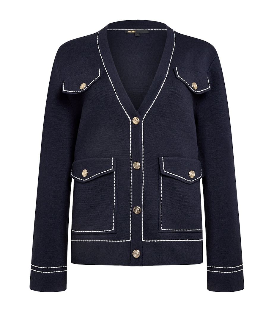 Cotton-Blend Contrast-Stitch Cardigan NAVY Image 1
