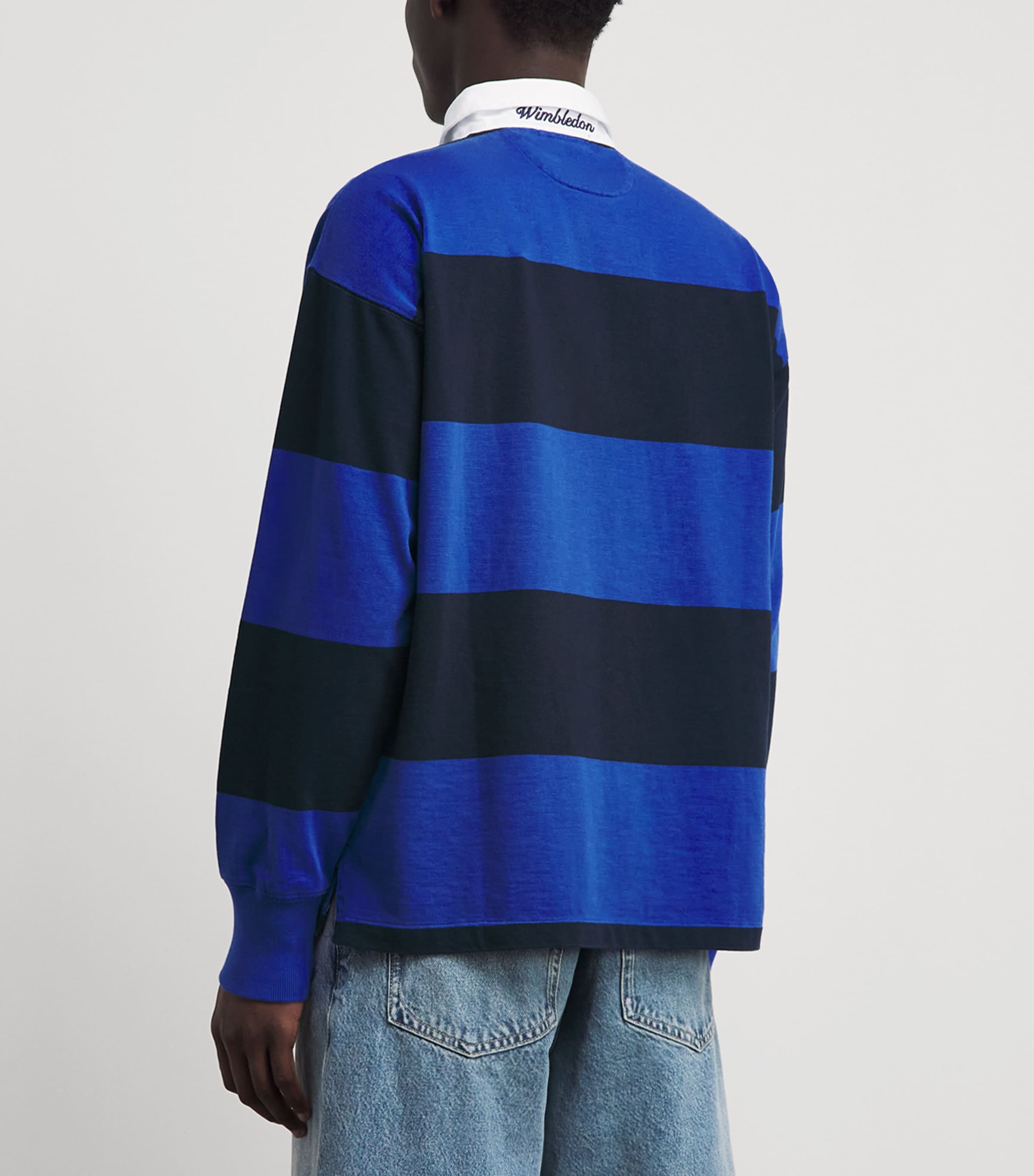 RLX Ralph Lauren Mens x Wimbledon Stripe Rugby Shirt Collegt Blu/refnd Nv Image 5