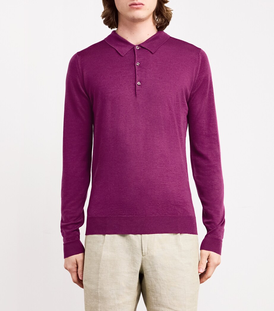 John Smedley Mens Merino Wool Belper Polo Shirt Bramble Image 3