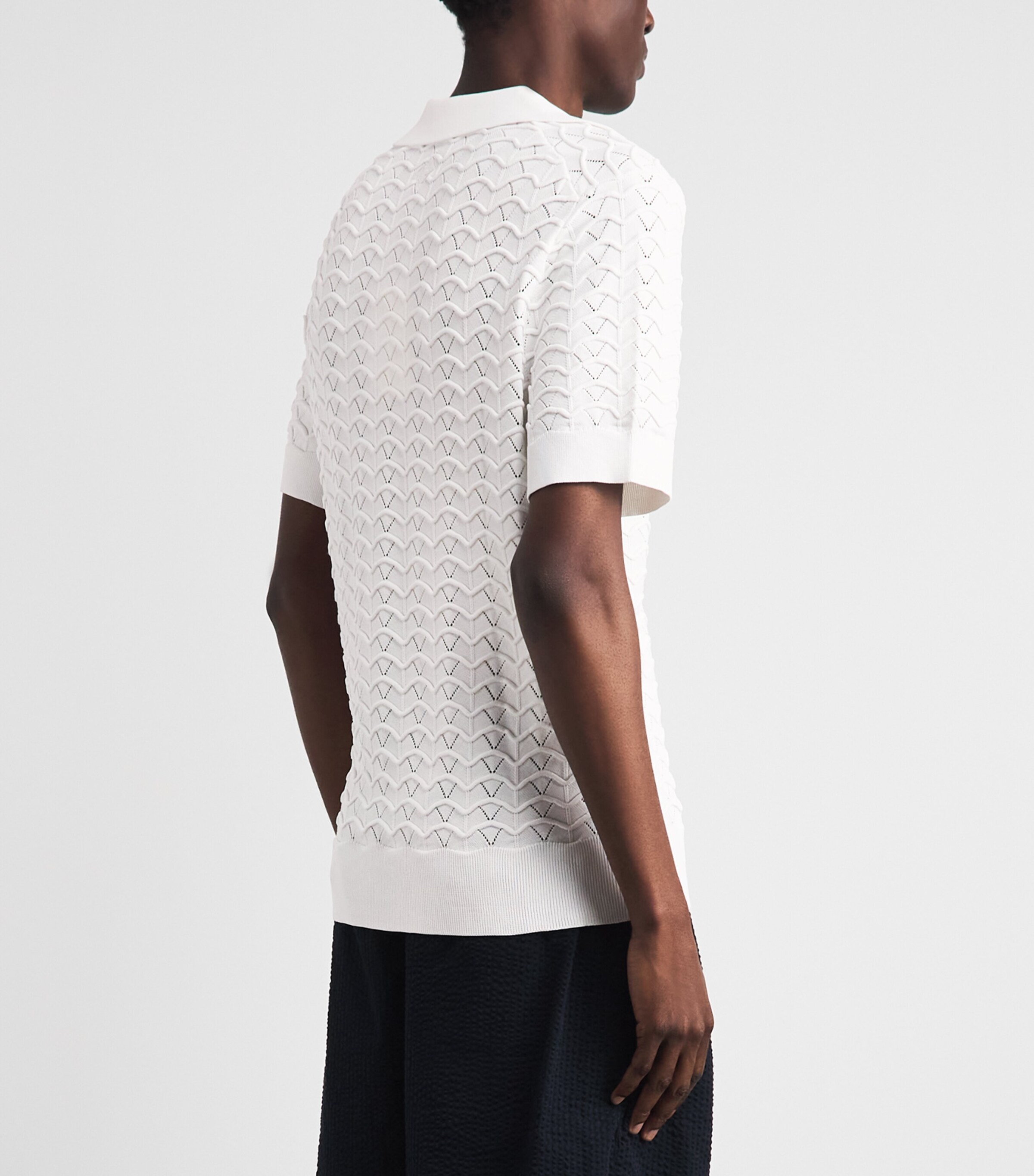 CHÉ Mens Ripple Knitted Polo Shirt White Image 5