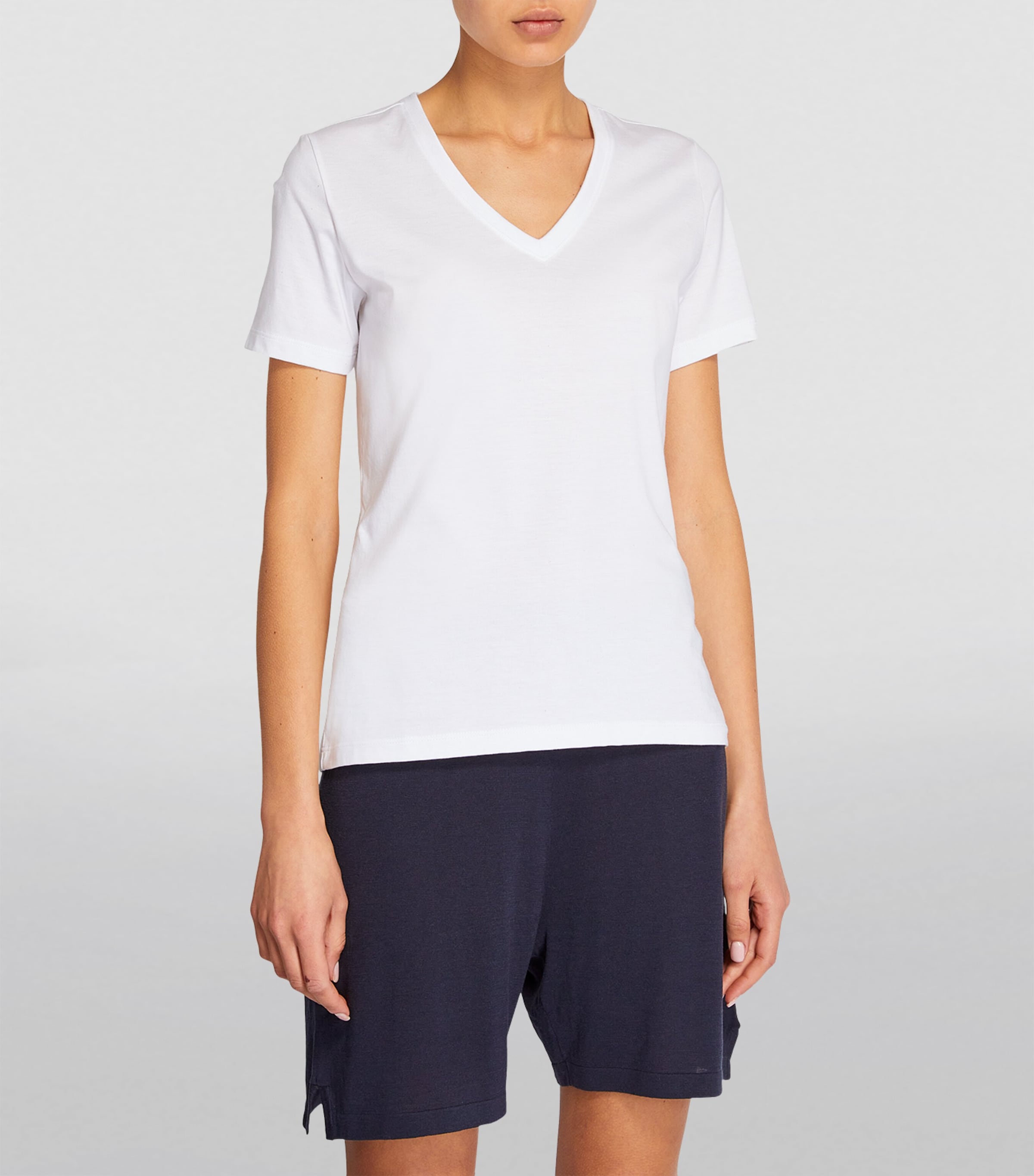 Falke Womens Pima Cotton V-Neck T-Shirt White Image 3