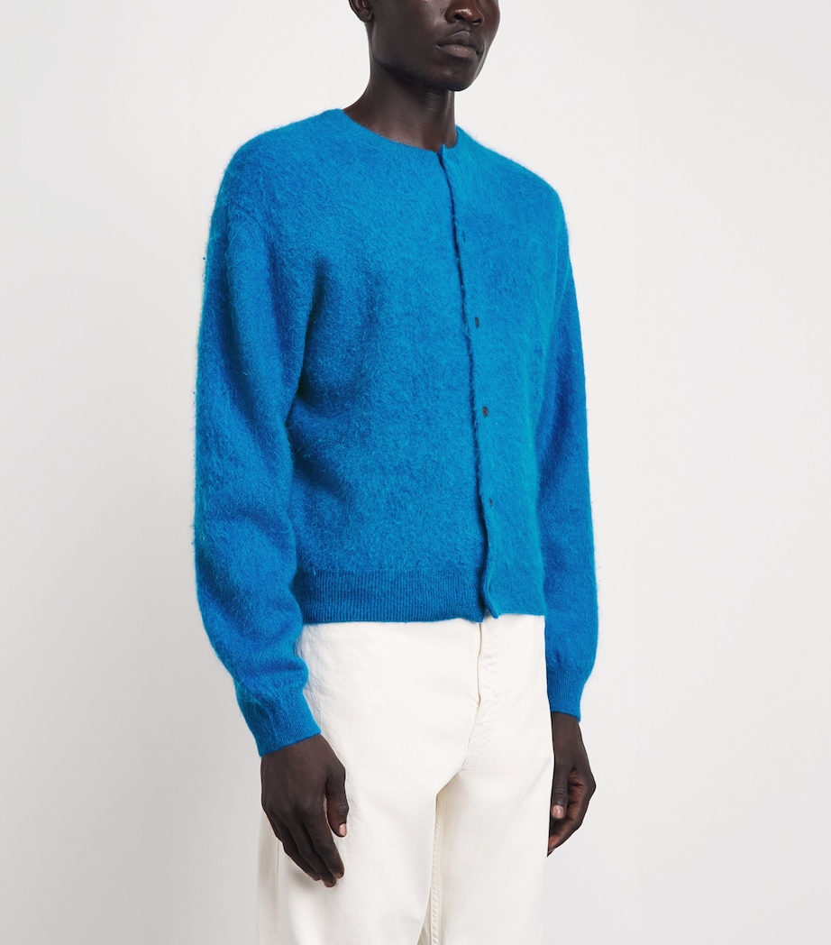 Auralee Mens Alpaca Garment-Dyed Cardigan Blue Image 4