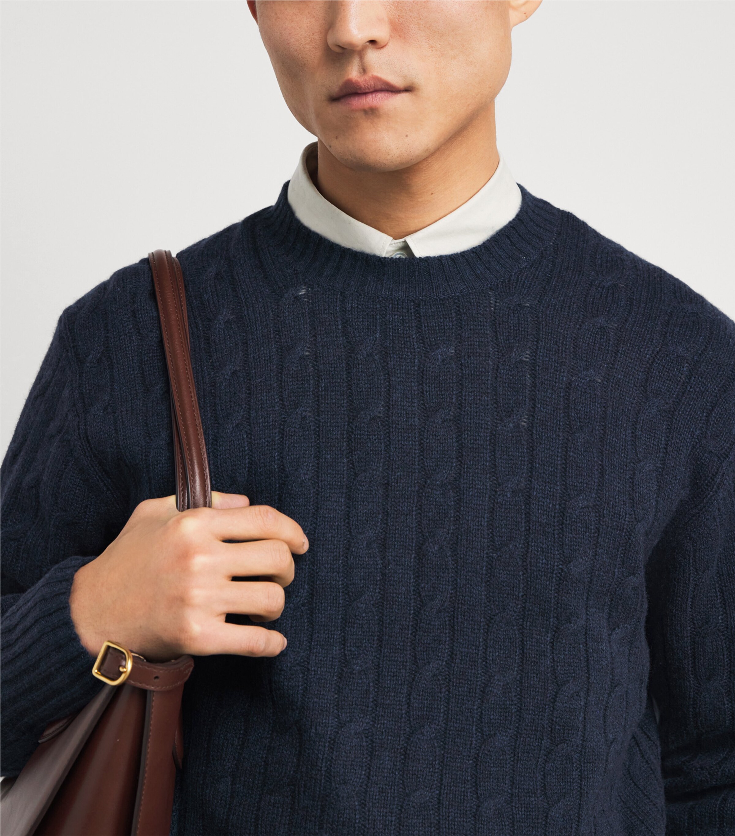 Organic Cashmere Cable-Knit Thames Sweater INDIGO BLUE Image 6