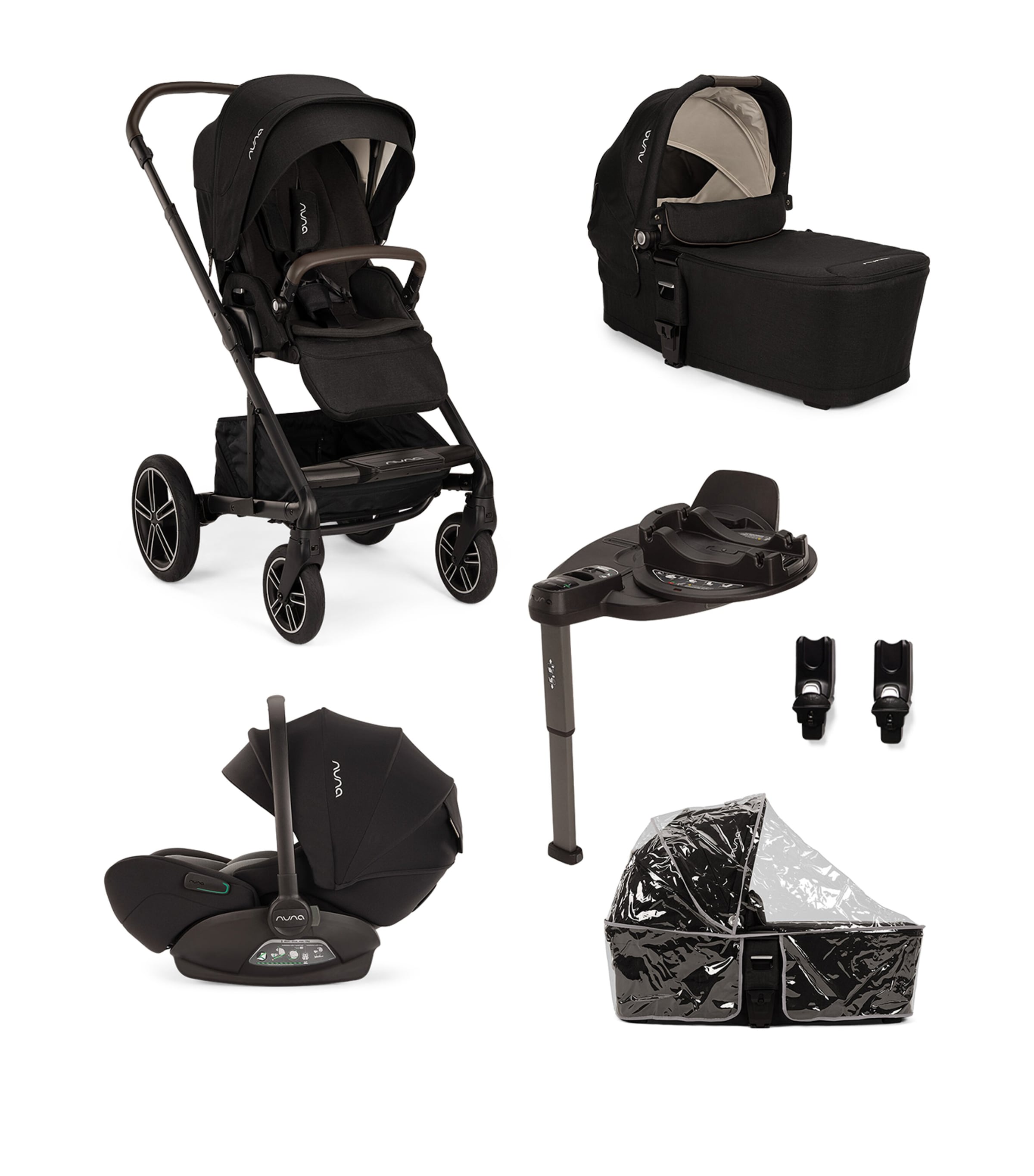 MIXX Next Pushchair and Carry Cot, ARRA Flex Car Seat and BASE Curv Adaptor Bundle CAVIAR Image 1