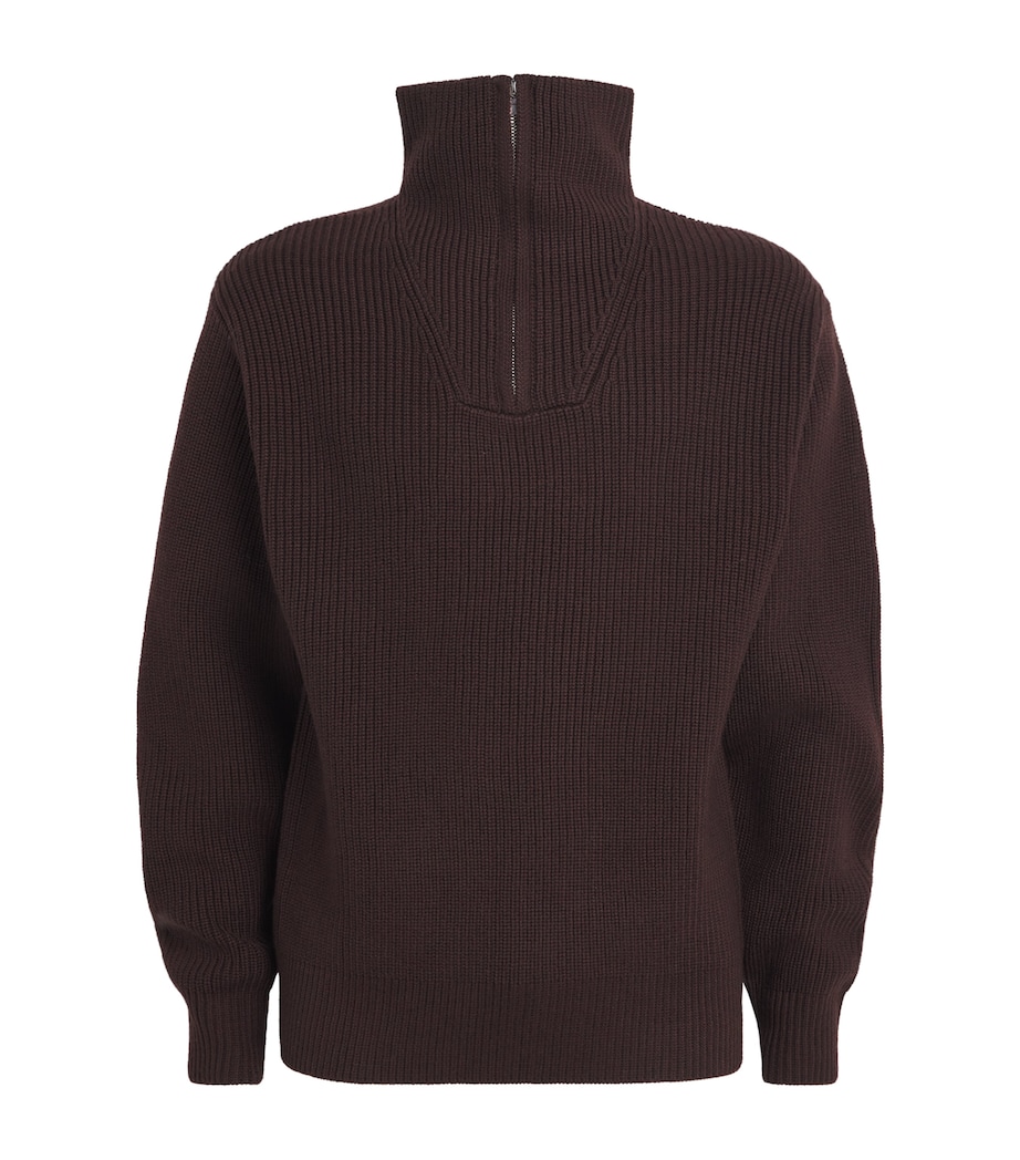 Merino Wool Quarter-Zip Ribbed Sweater ICED COFFEE Image 1