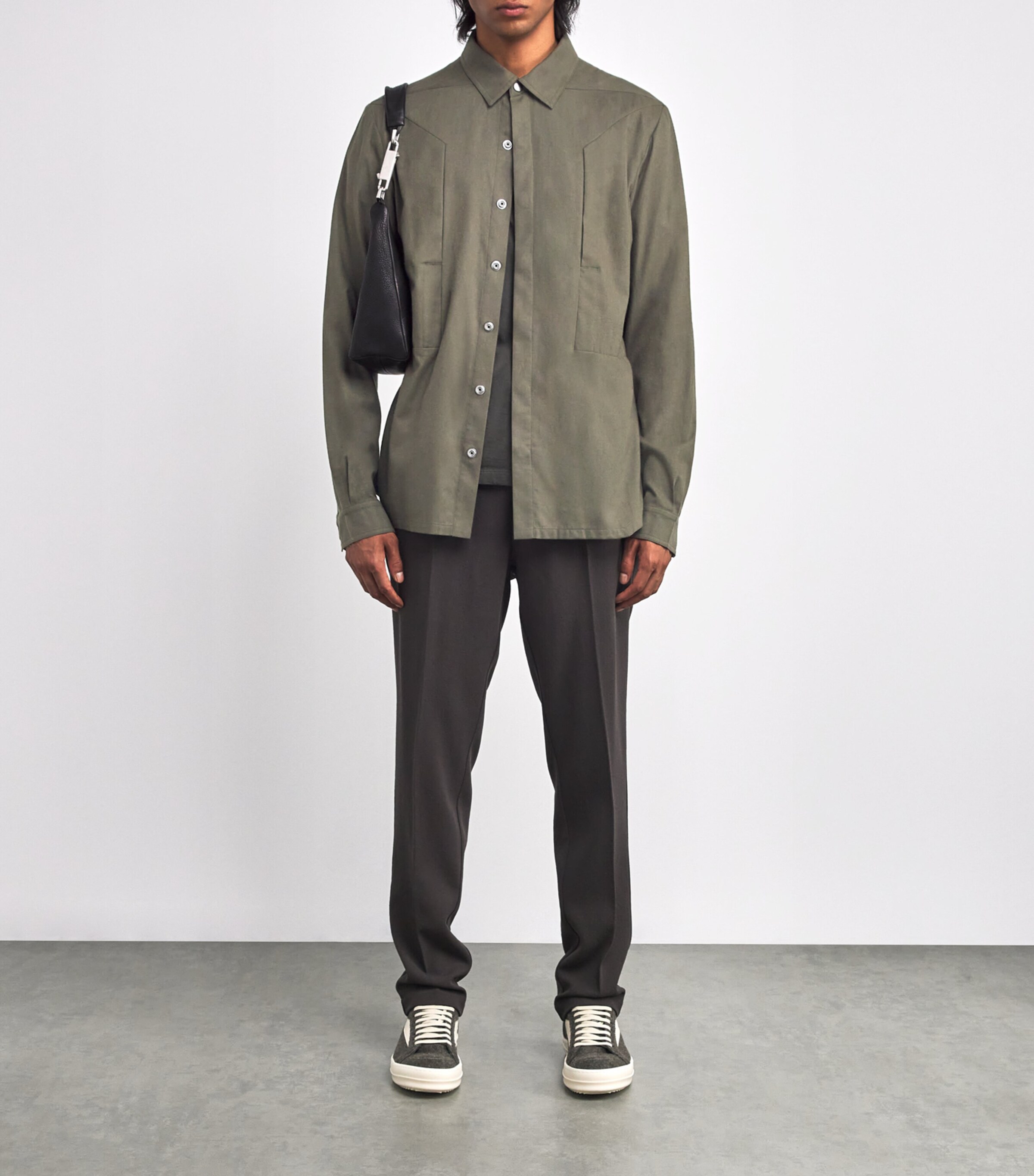 Rick Owens Mens Cotton Fog Shirt Bosco Image 2