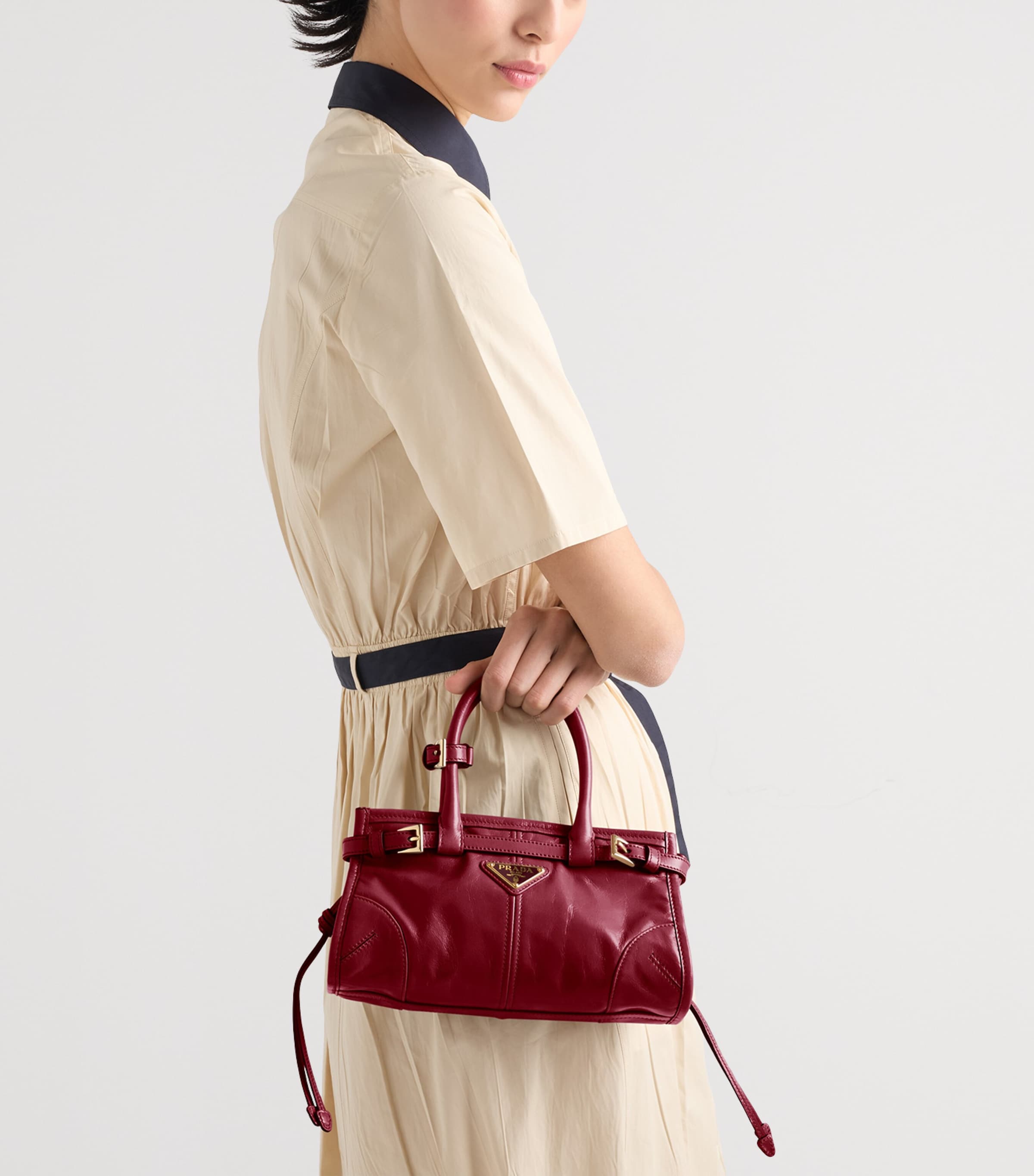 Prada Mini Leather Bonnie Top-Handle Bag Red Image 2