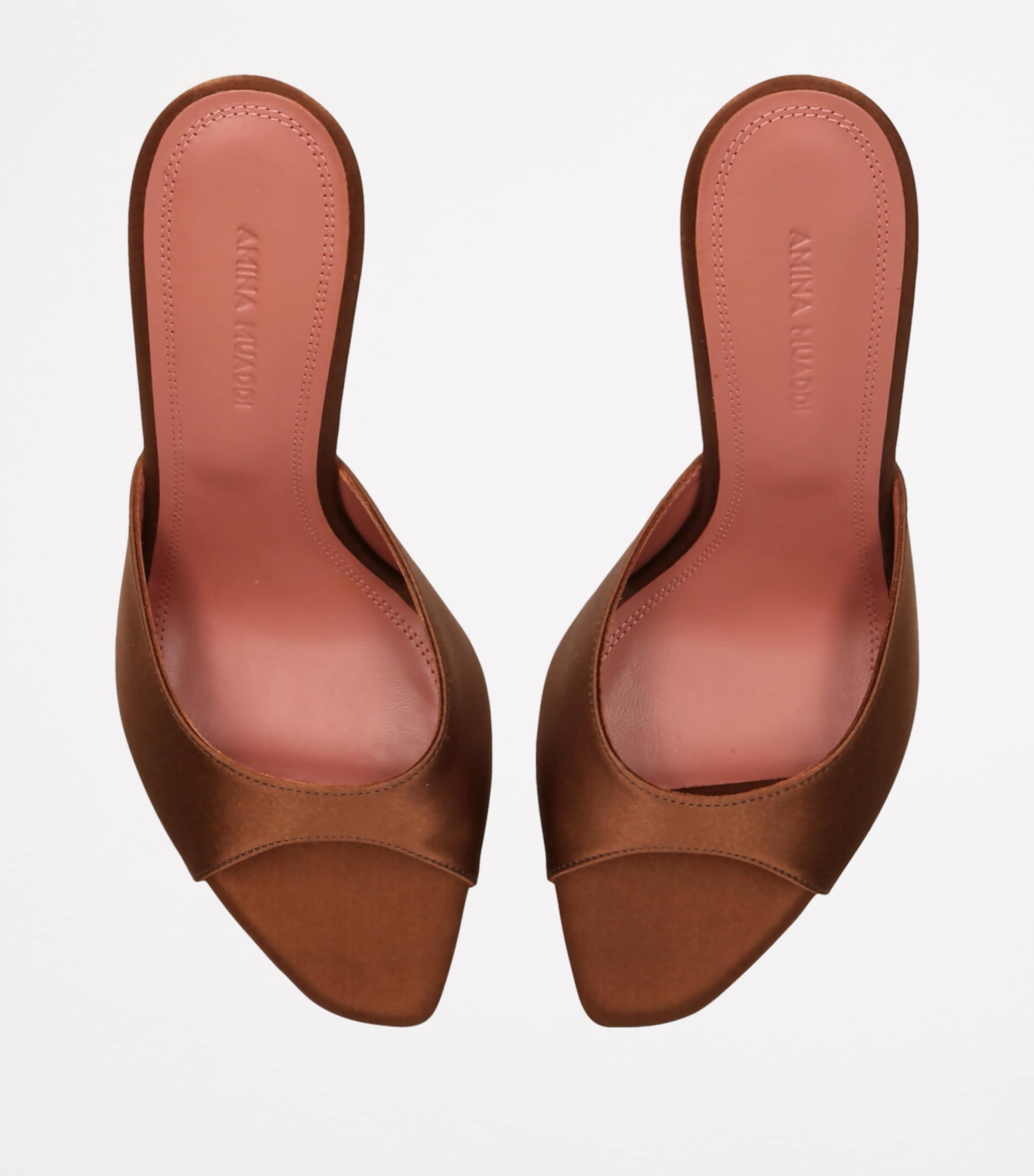 Amina Muaddi Satin Alexa Heeled Mules 95 Dark Brown Image 4