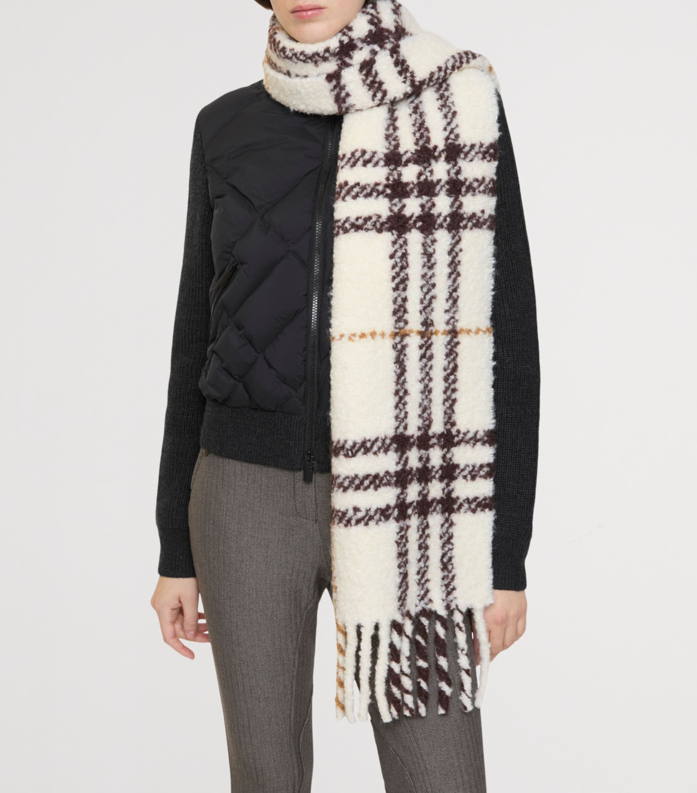 Burberry Alpaca-Wool Check Scarf Pebble White Image 2