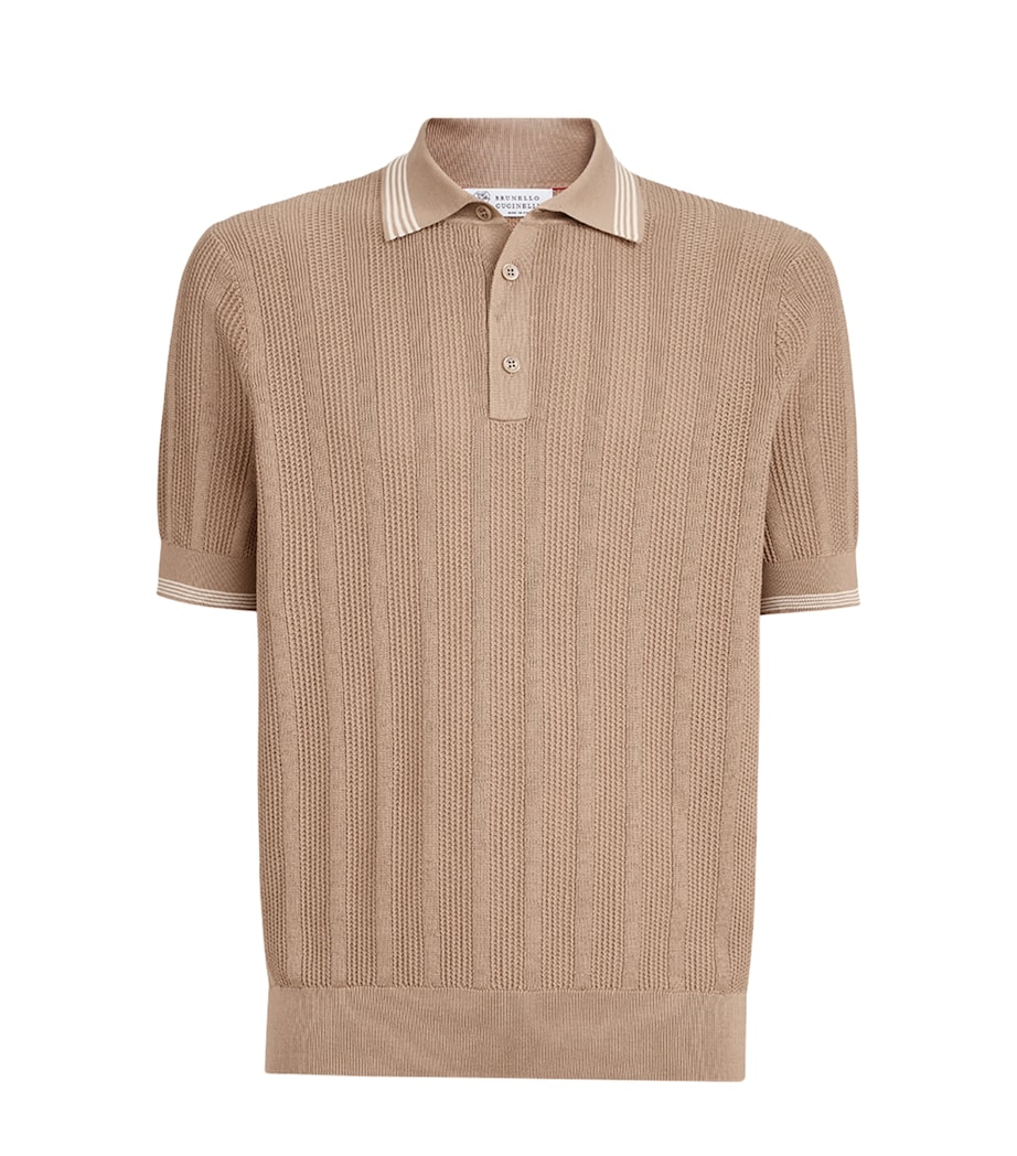 Brunello Cucinelli Mens Cotton Rib-Knit Polo Shirt Image 1
