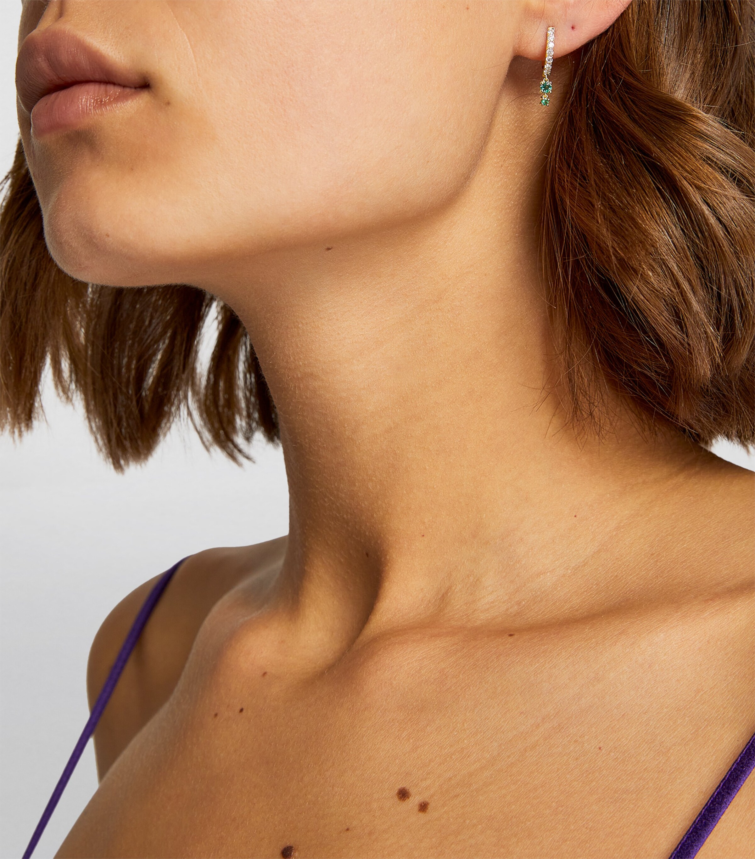 Jacquie Aiche Yellow Gold, Diamond and Emerald Mini Hoop Single Earring Yellow Gold Image 5