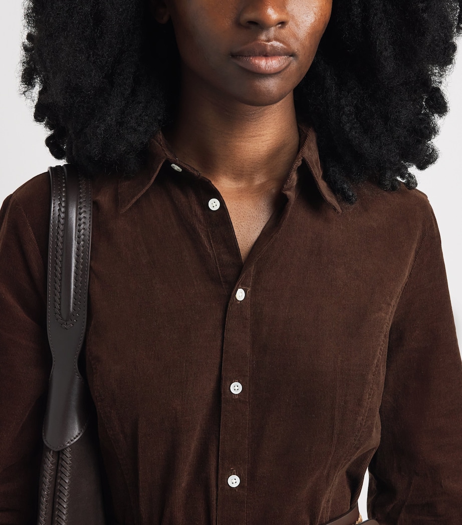 Polo Ralph Lauren Womens Cotton Corduroy Midi Shirt Dress Brown Image 3