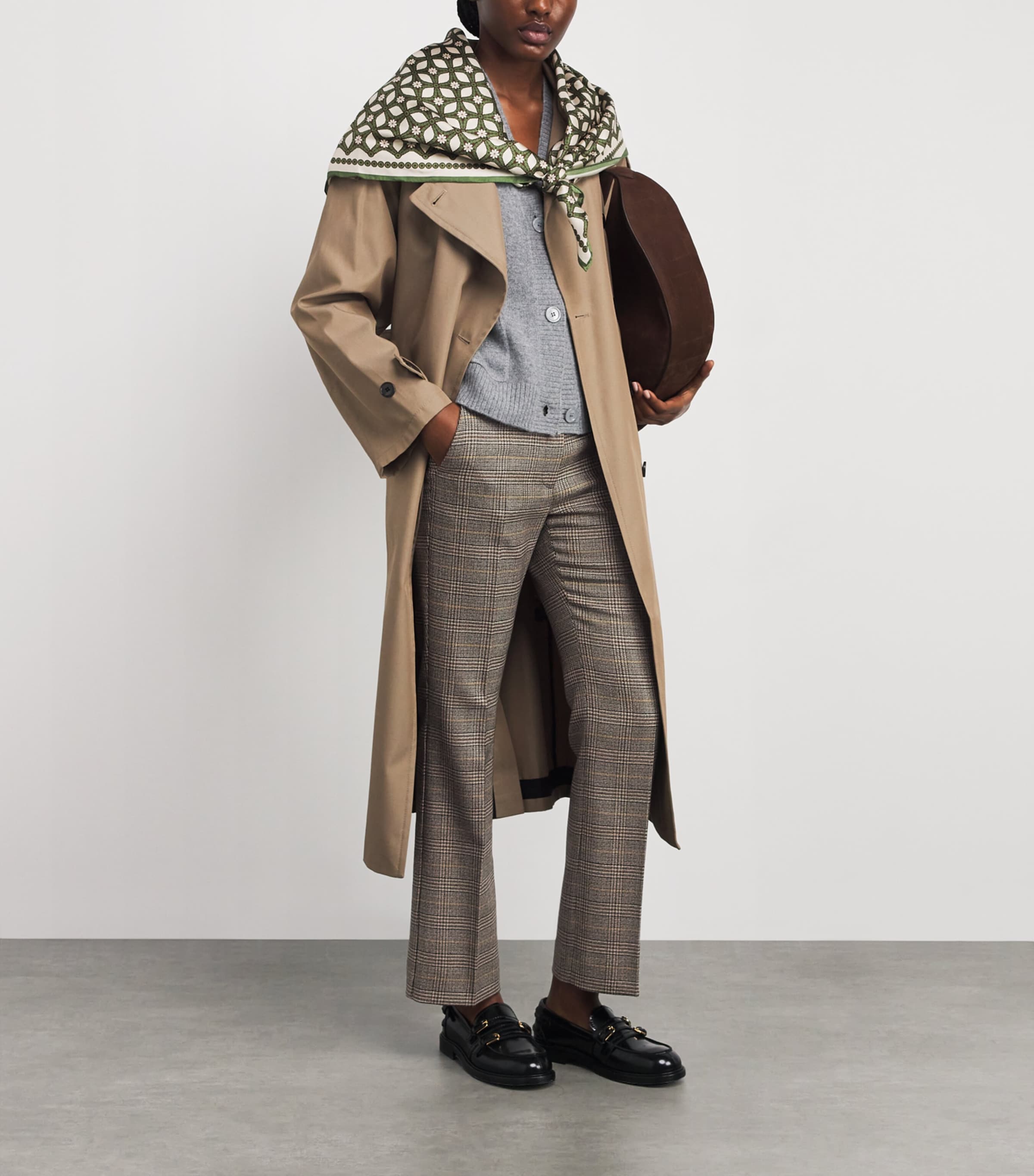 Wool Check Flared Trousers CHOCOLATE Image 2