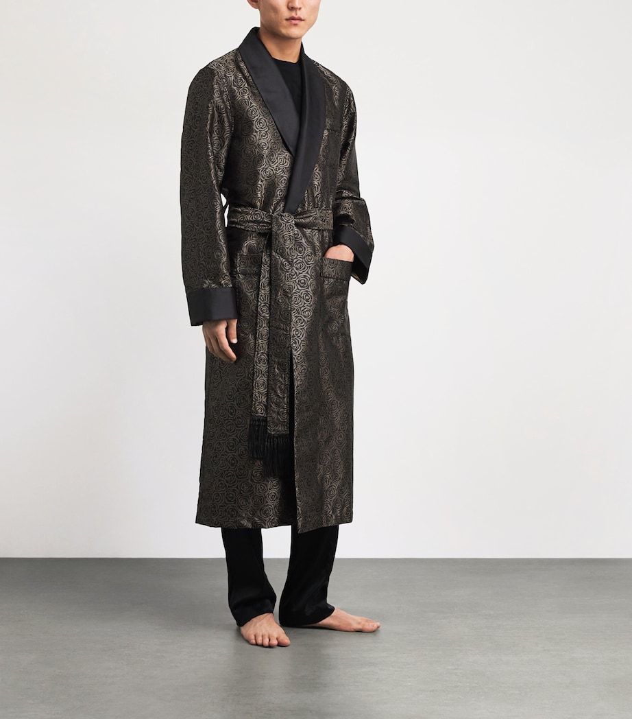 Derek Rose Mens Silk Jacquard Verona Robe Bla Image 2