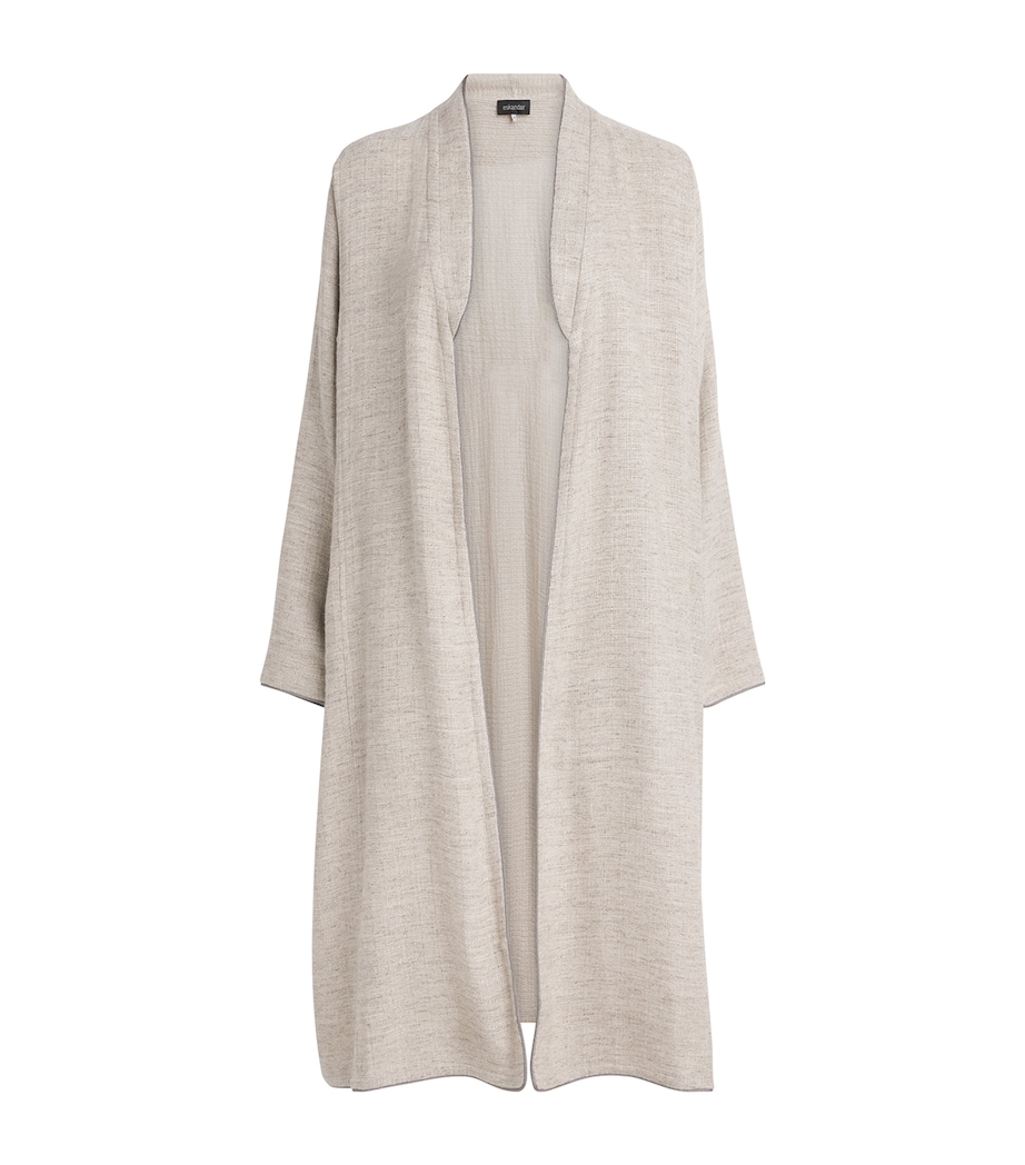 Eskandar Womens Linen-Blend Longline Cardigan Natural Image 1