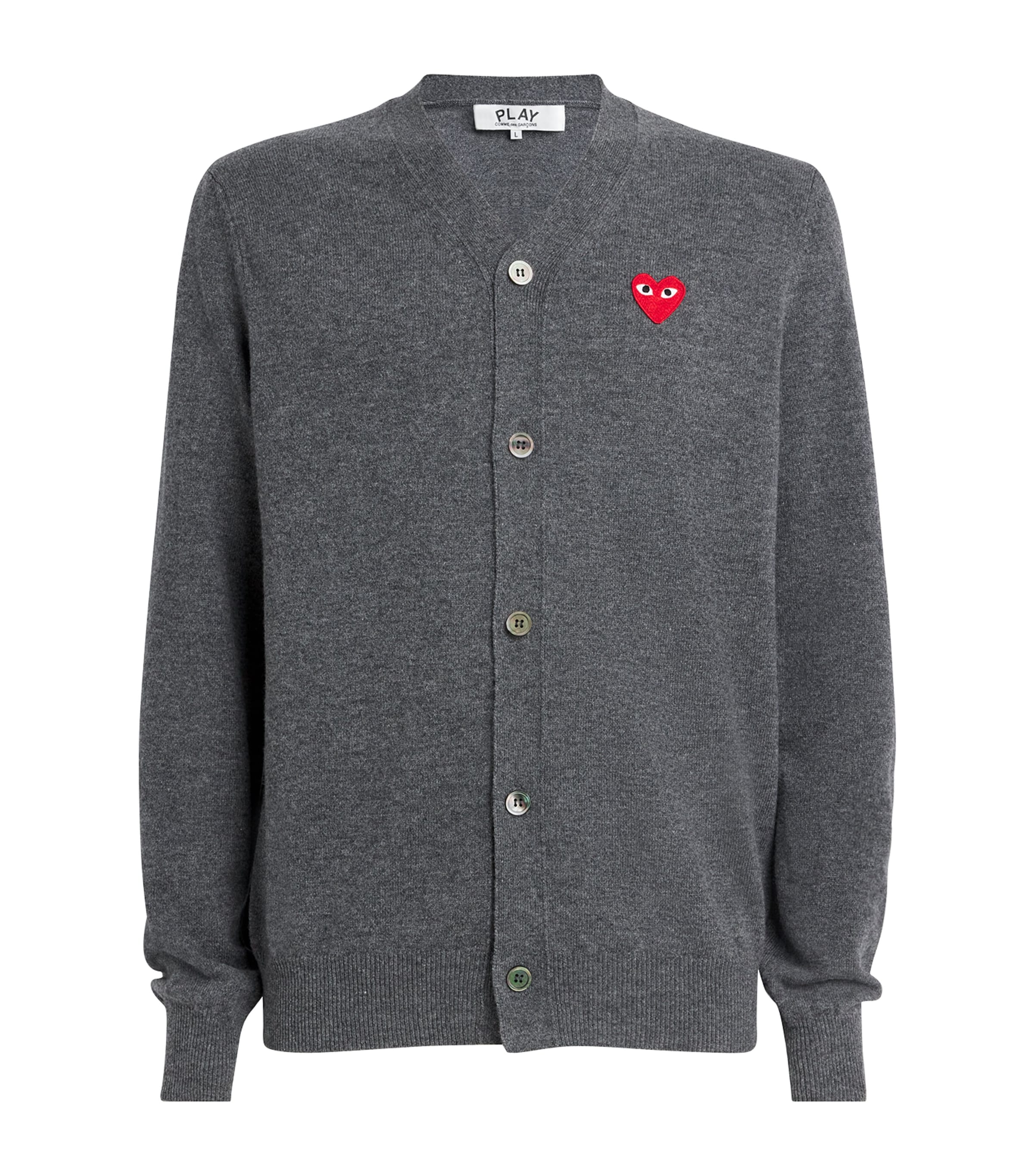 Comme Des Garçons Play Comme Des Garcons Play Wool Cardigan With Heart Patch In Grey