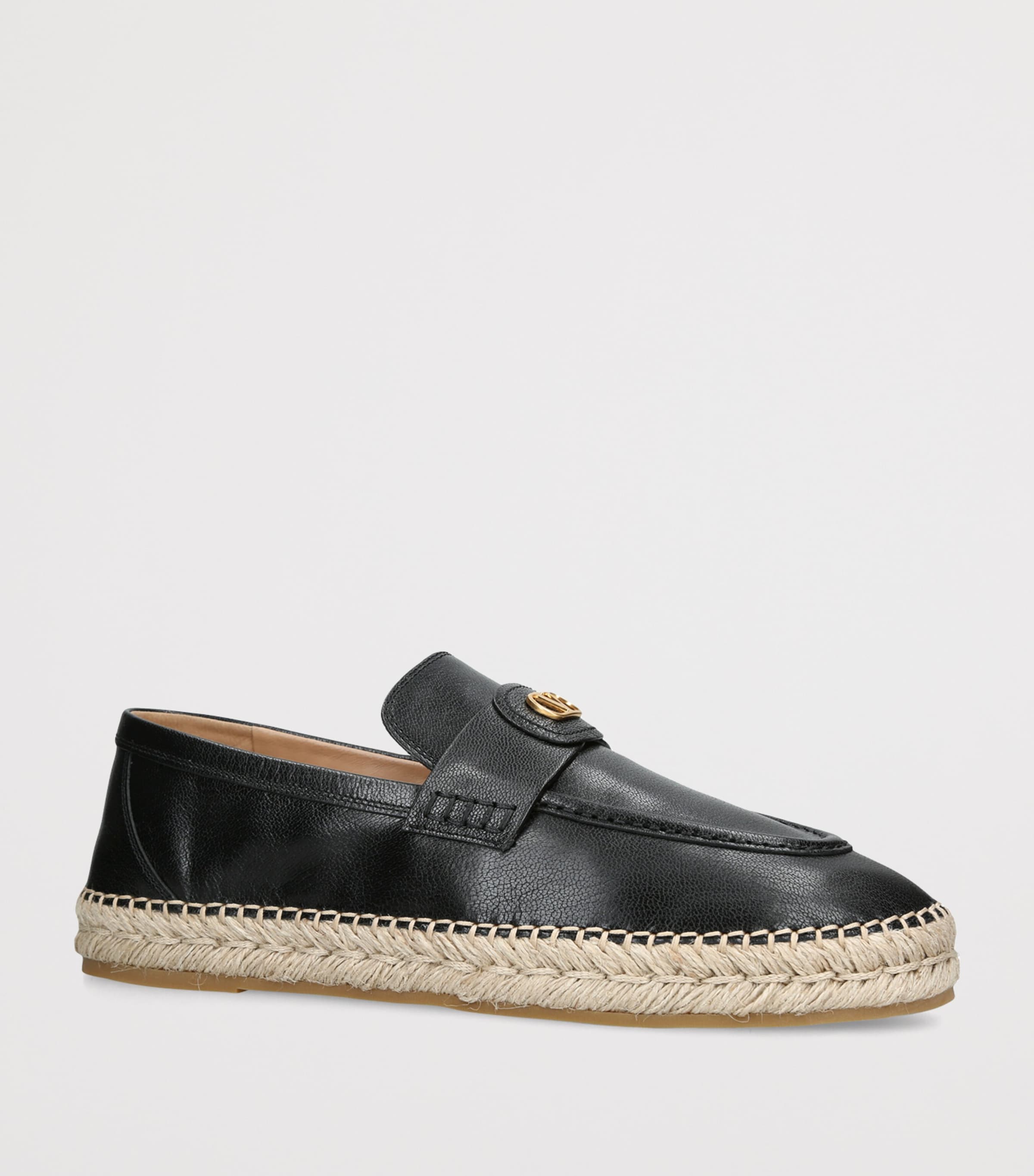 Valentino Garavani Leather Palm Avenue Espadrilles Black Image 3