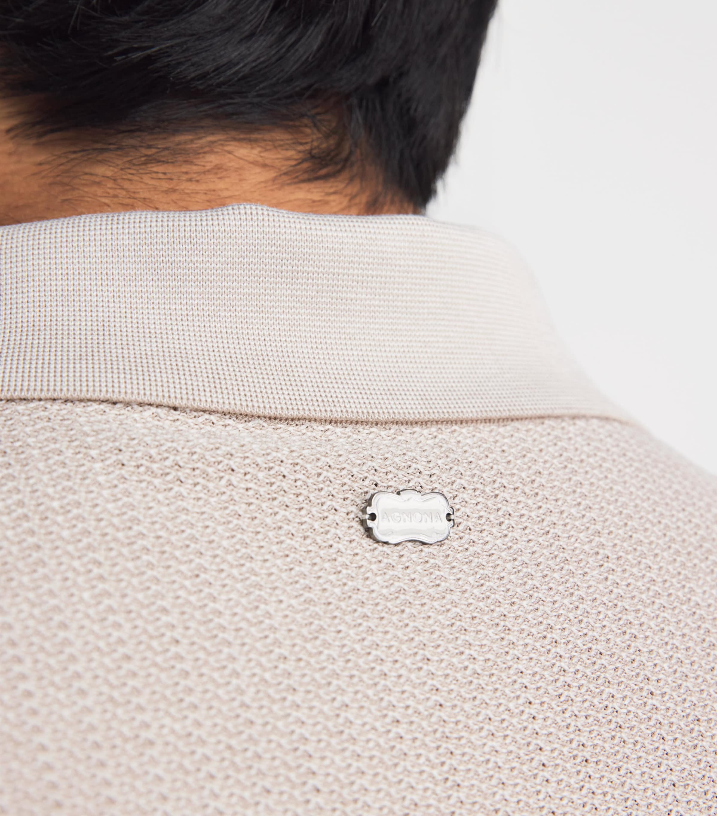 Agnona Mens Cotton-Silk Polo Shirt Light Grey Stone Image 3