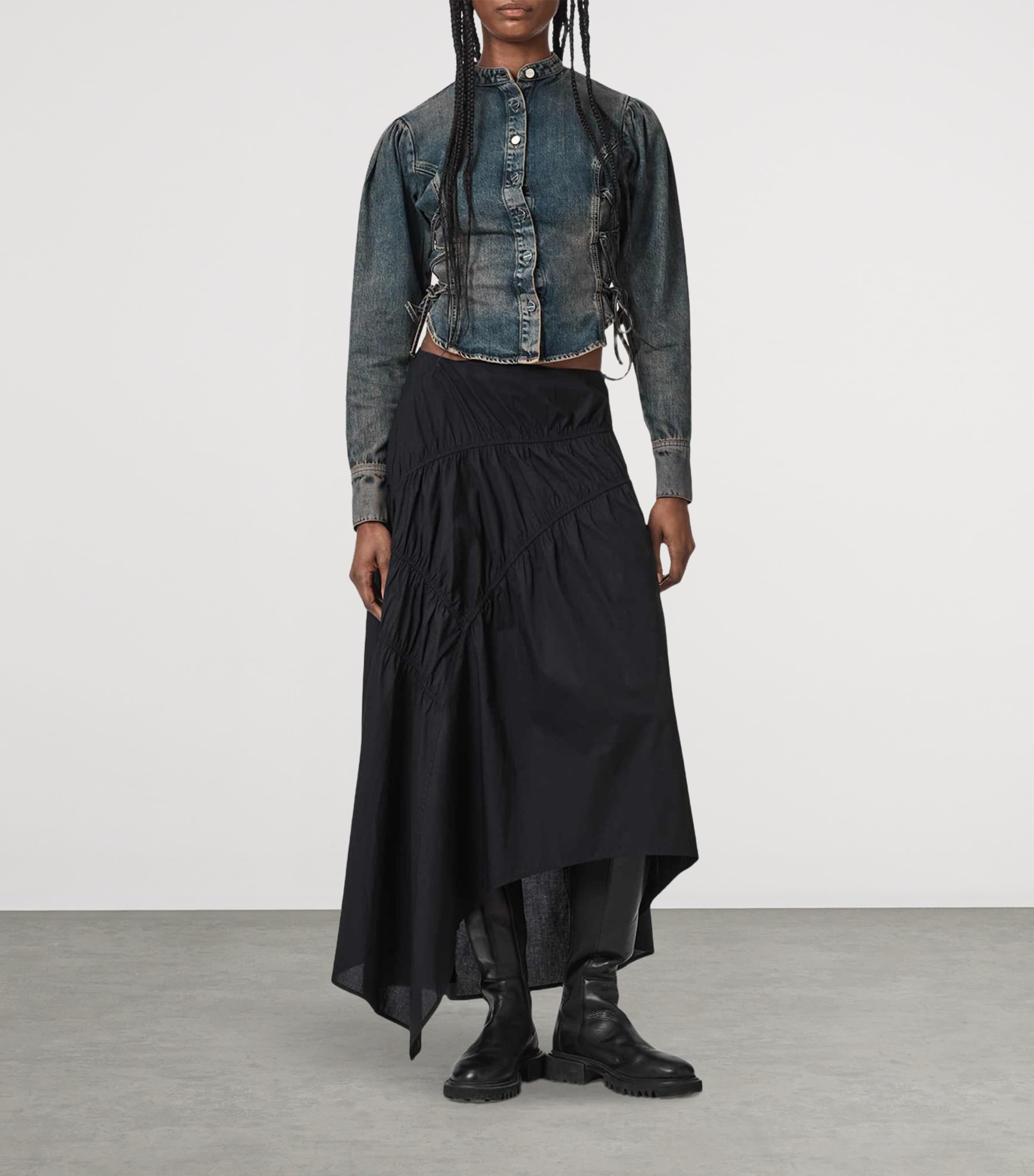 AllSaints Womens Denim Lace-Up Evanna Shirt Tinted Indigo Image 2