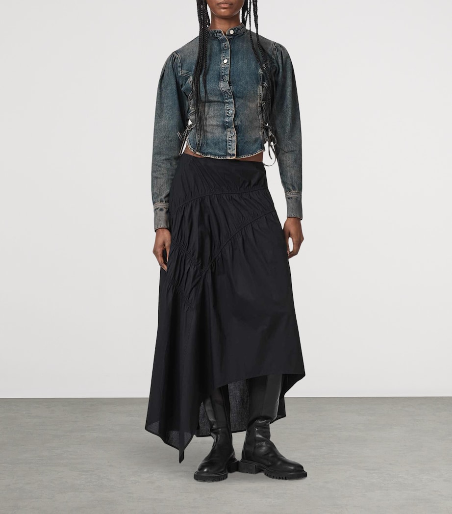AllSaints Womens Denim Lace-Up Evanna Shirt Tinted Indigo Image 2