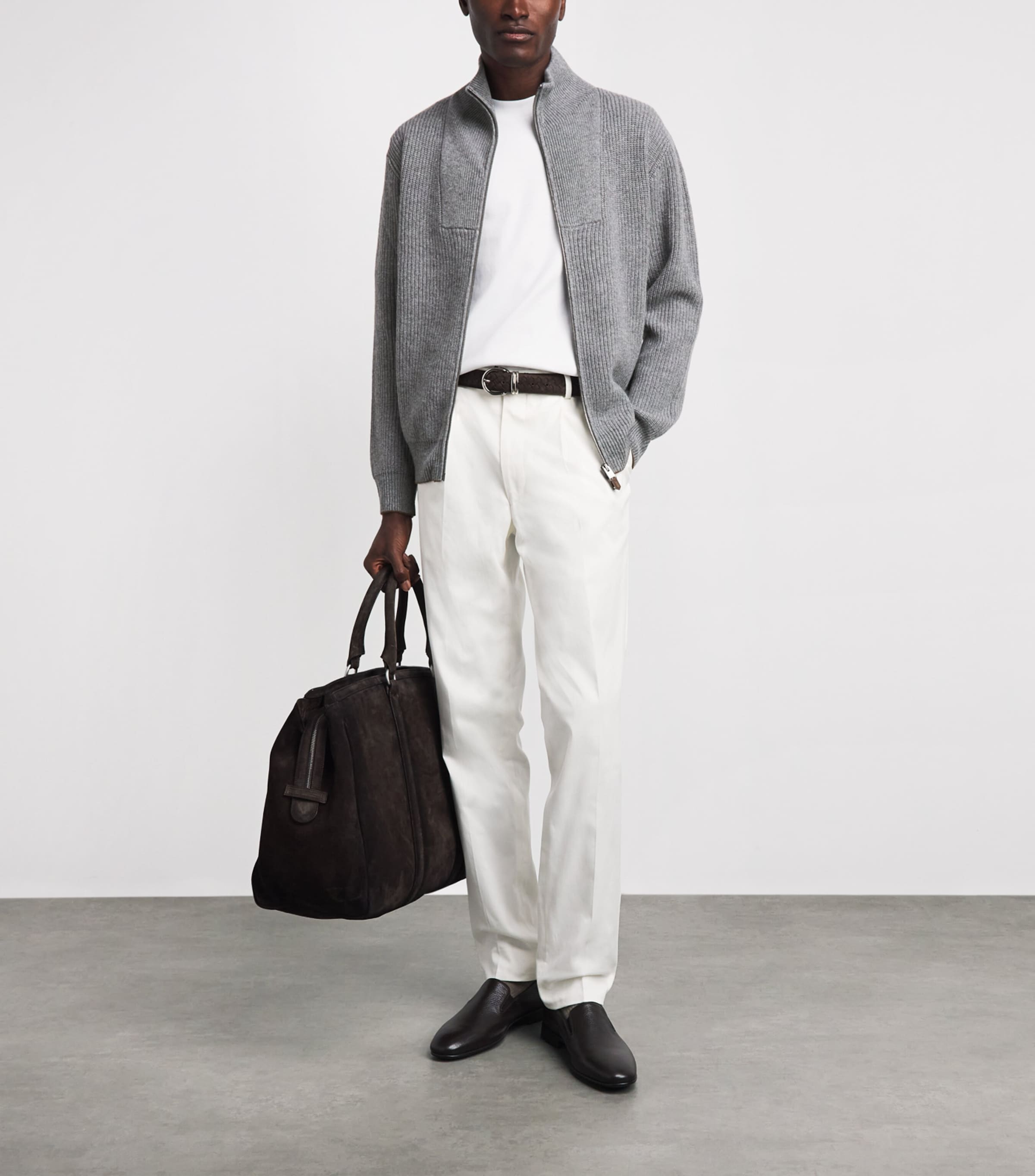 Canali Mens Wool-Cashmere High-Neck Zip-Up Cardigan Grey Image 2