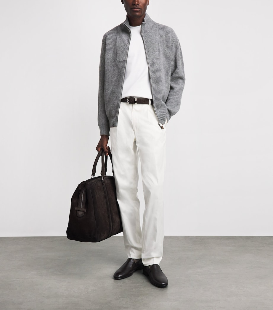 Canali Mens Wool-Cashmere High-Neck Zip-Up Cardigan Grey Image 2